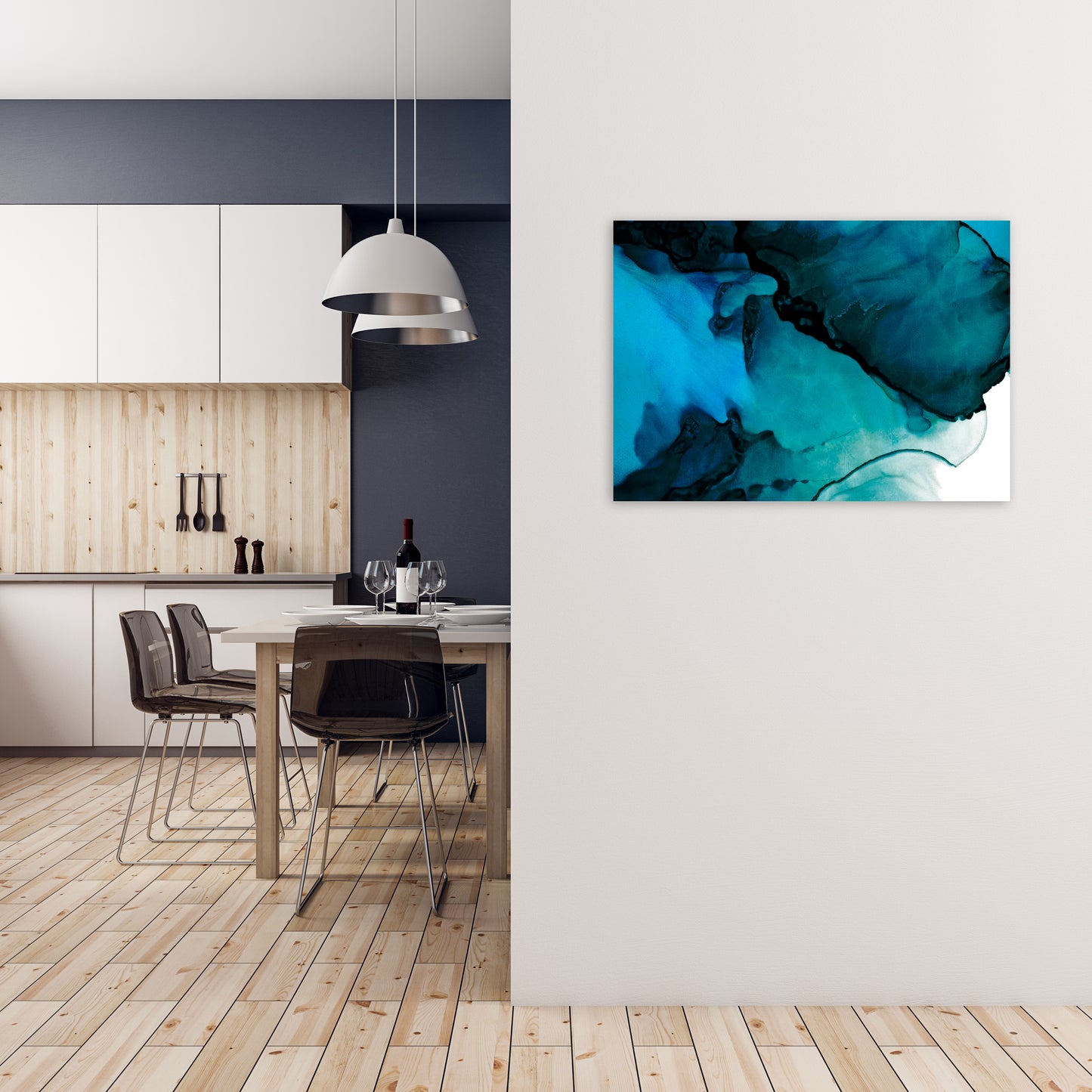 Blue Inspiration Watercolor Original A1 Black Frame