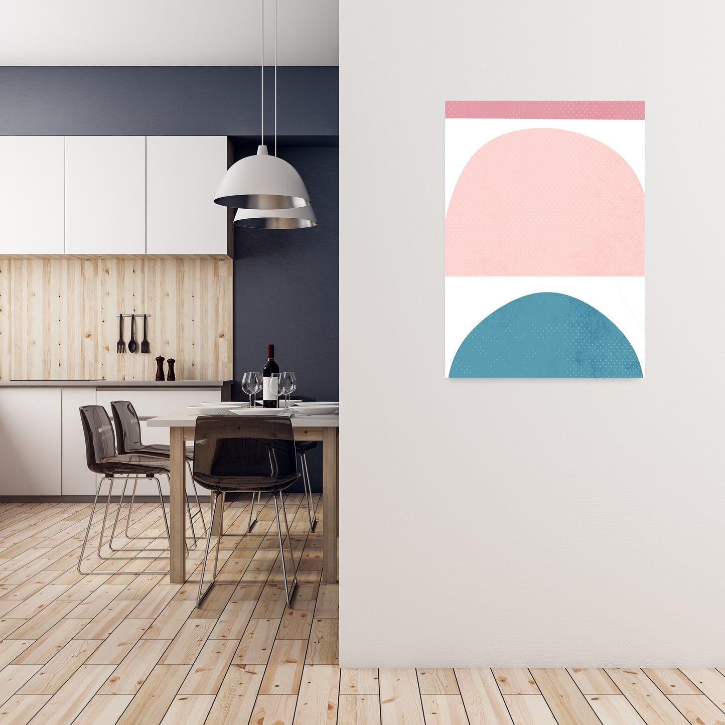 Abstract Blue and Pink Original A1 Black Frame