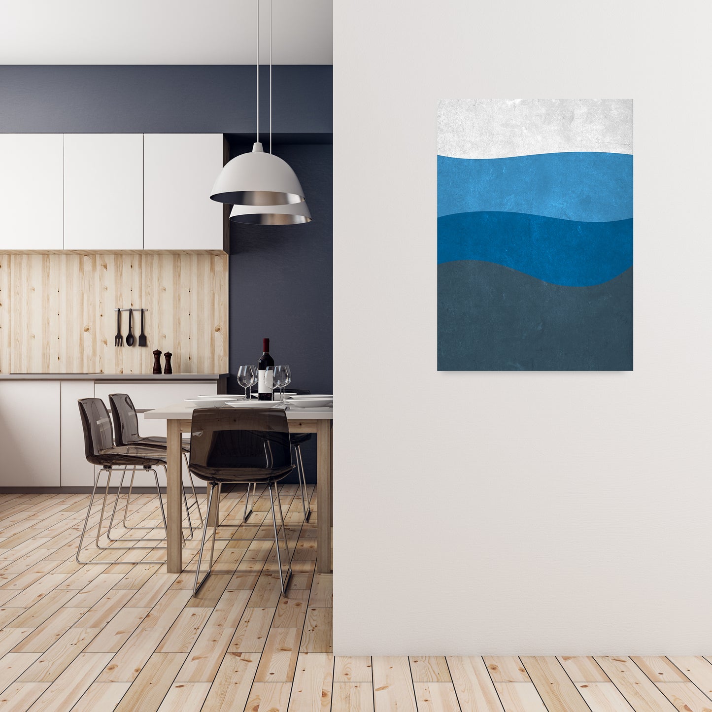 Abstract Blue Seascape Grunge A1 Black Frame