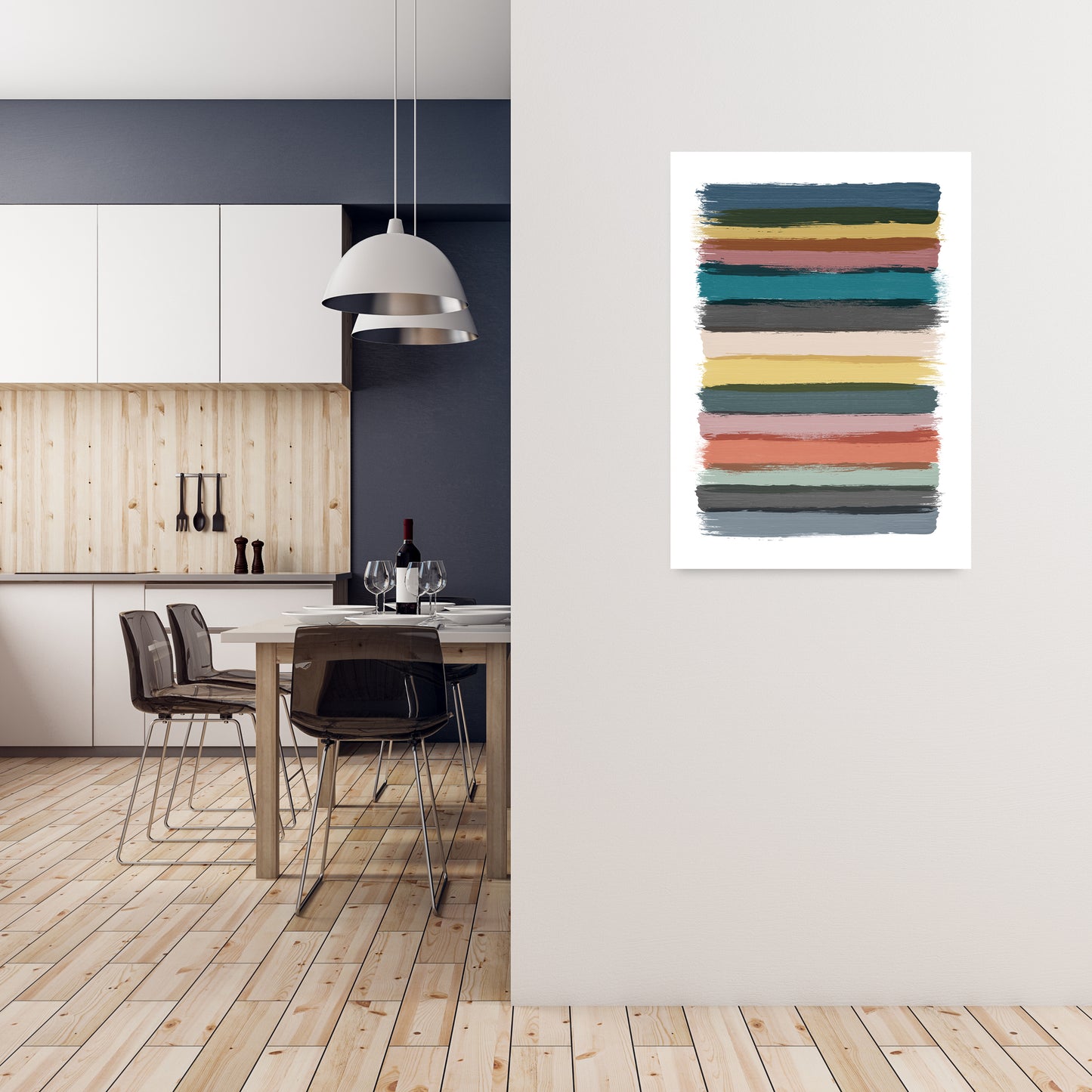 Multicolor Brush Strokes Original A1 Black Frame