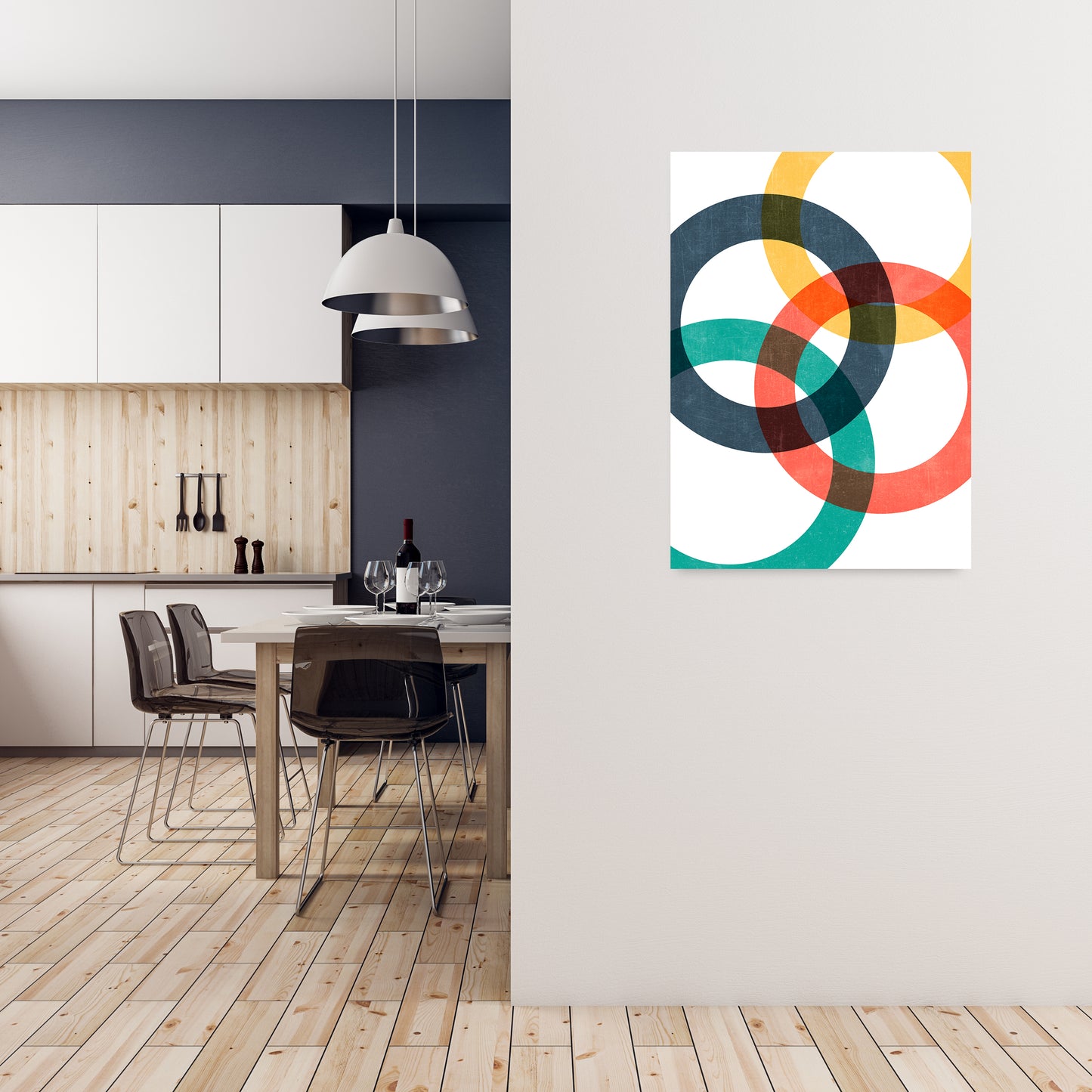Multicolor Geometric Circles Wall Art A1 Black Frame