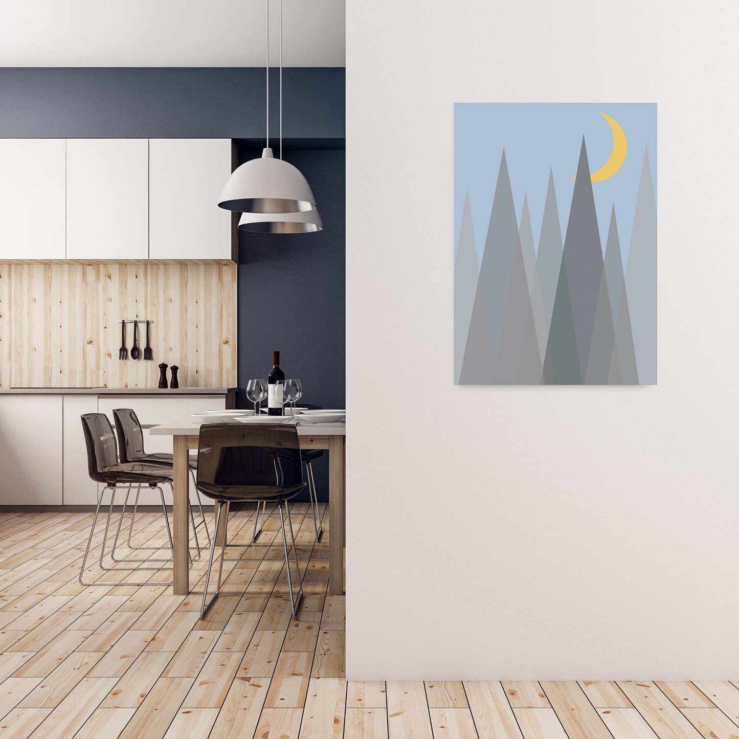 Day and Night Nursery Mid Century Modern Art Prints Night B A1 Black Frame