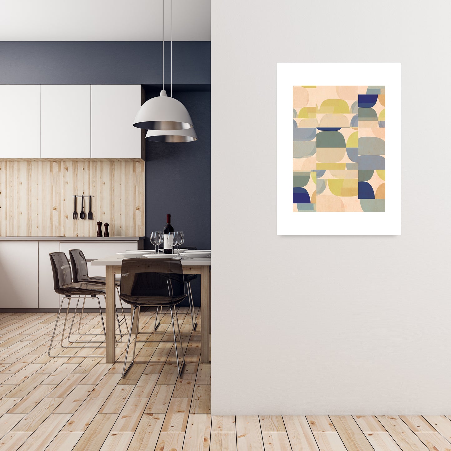 Abstract Prints Pastel B A1 Black Frame