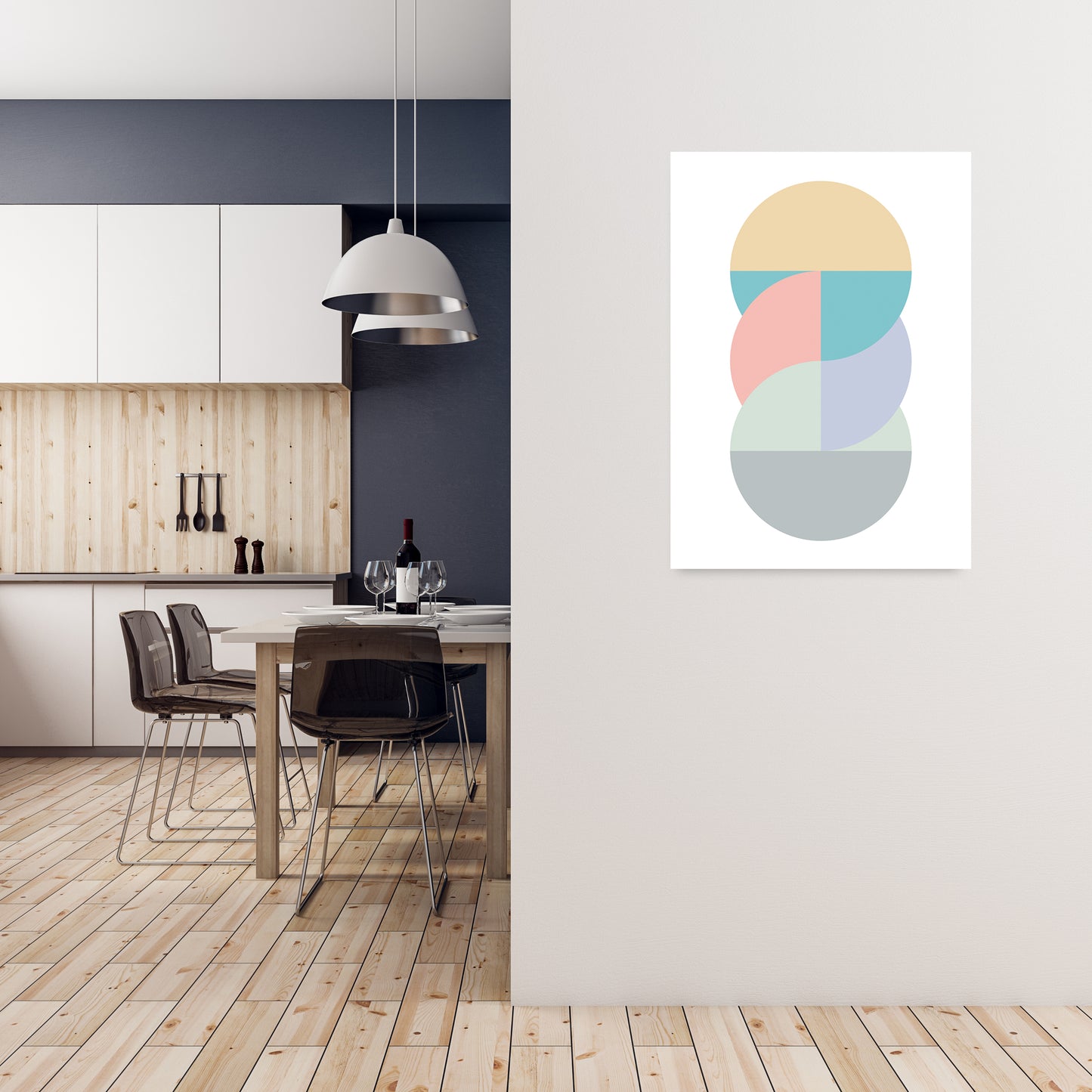 Abstract Pastel Nursery Print B A1 Black Frame