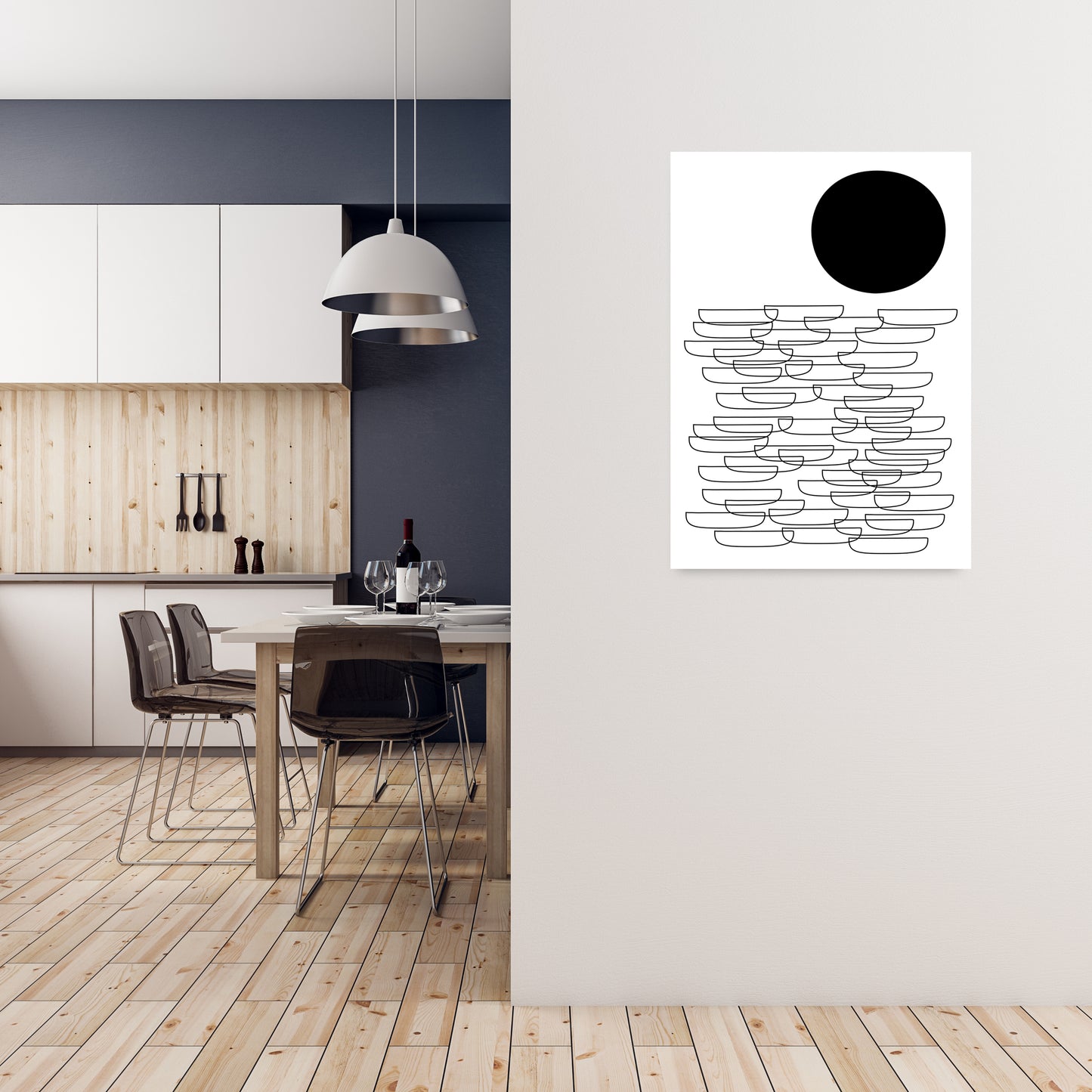 BW Abstract Landscape Original A1 Black Frame