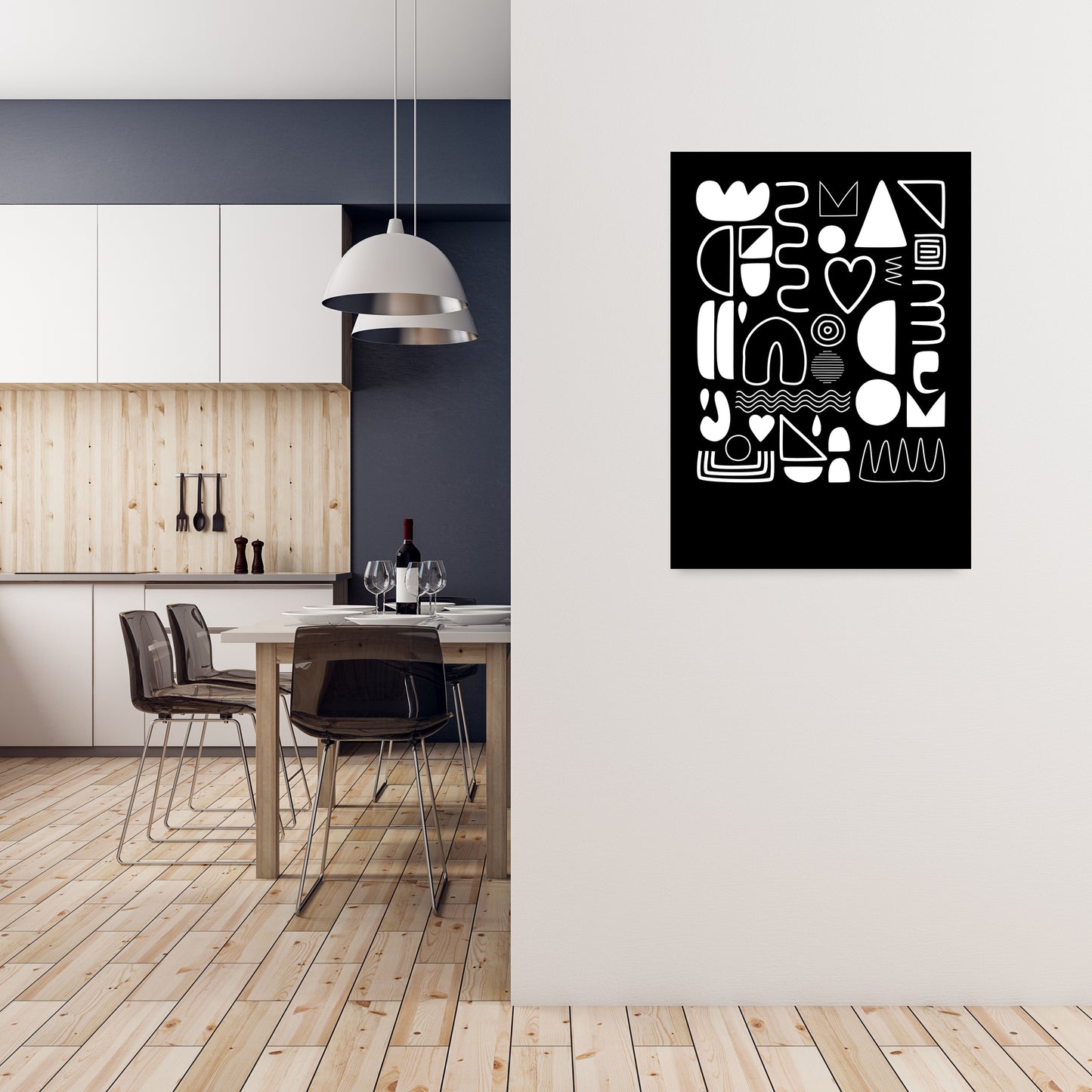 White and Black Scandi Shapes A1 Black Frame