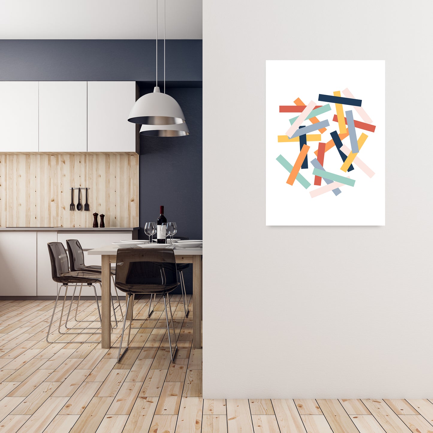 Colorful Scandinavian Lines Original A1 Black Frame