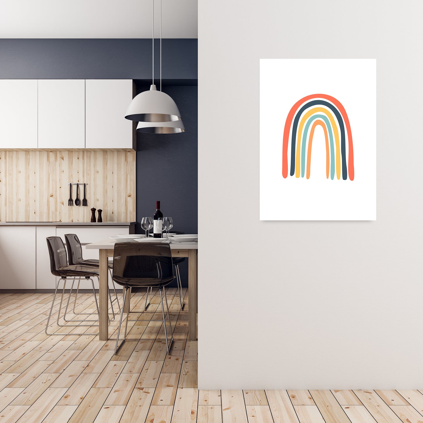 Rainbow on White Original A1 Black Frame