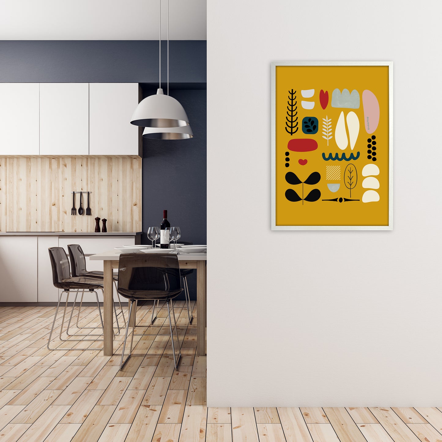 Scandinavian Shapes Artwork Original A1 Oak Frame