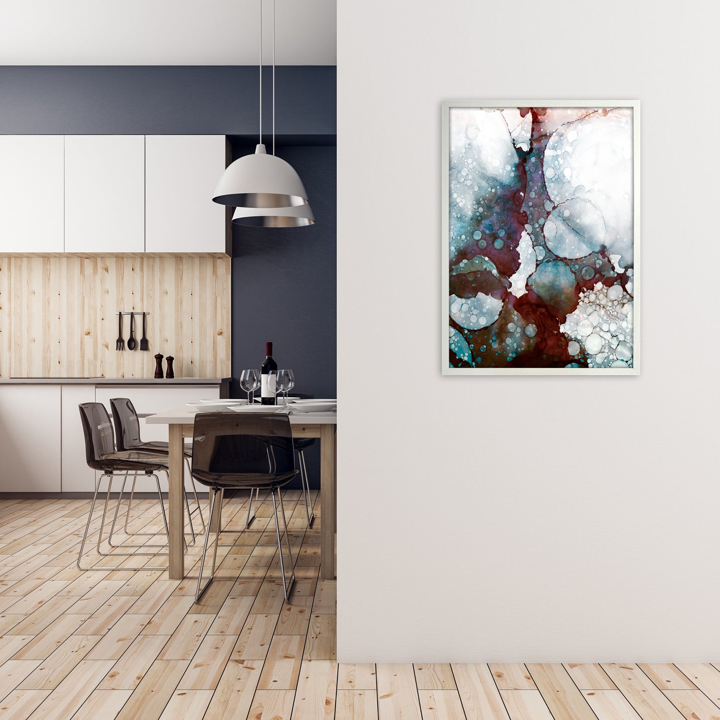 Watercolor Circles Portrait Original A1 Oak Frame