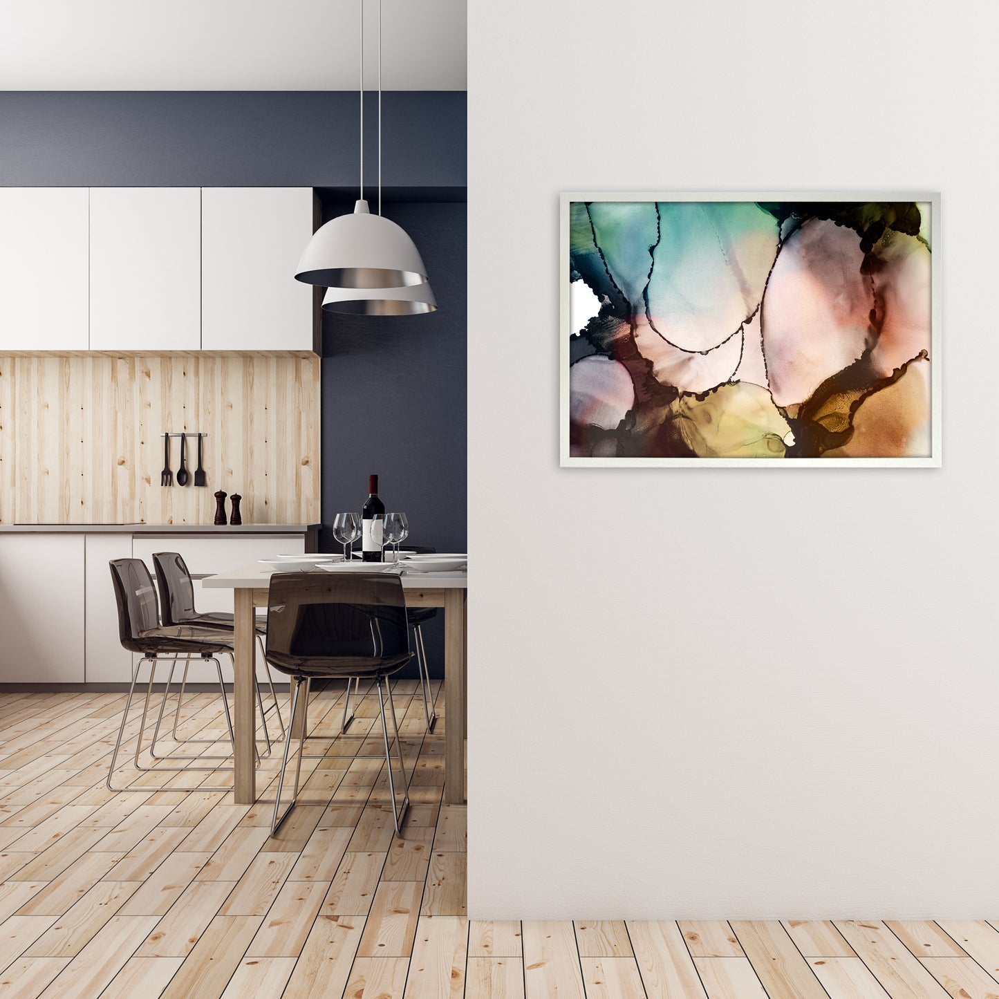 Watercolor Multicolor Original A1 Oak Frame