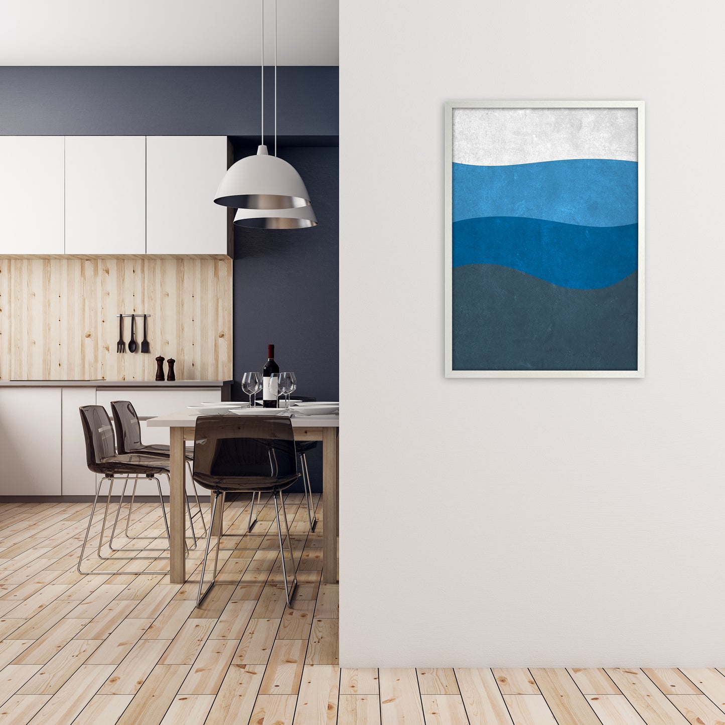 Abstract Blue Seascape Grunge A1 Oak Frame