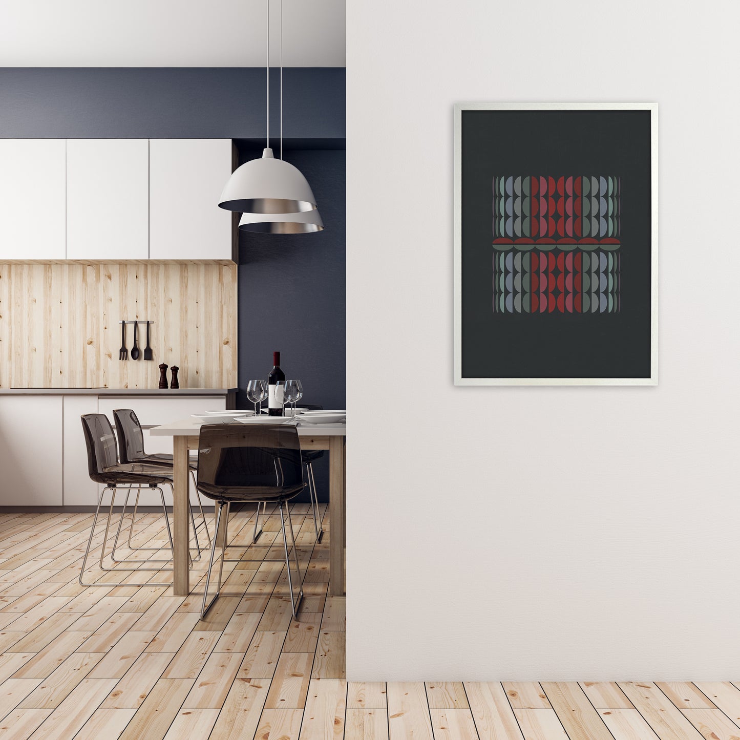 Abstract Shapes on Grey Original A1 Oak Frame