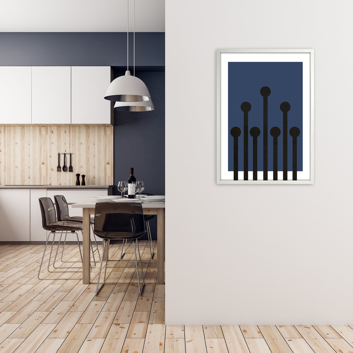 Black and Blue Scandinavian Art A1 Oak Frame