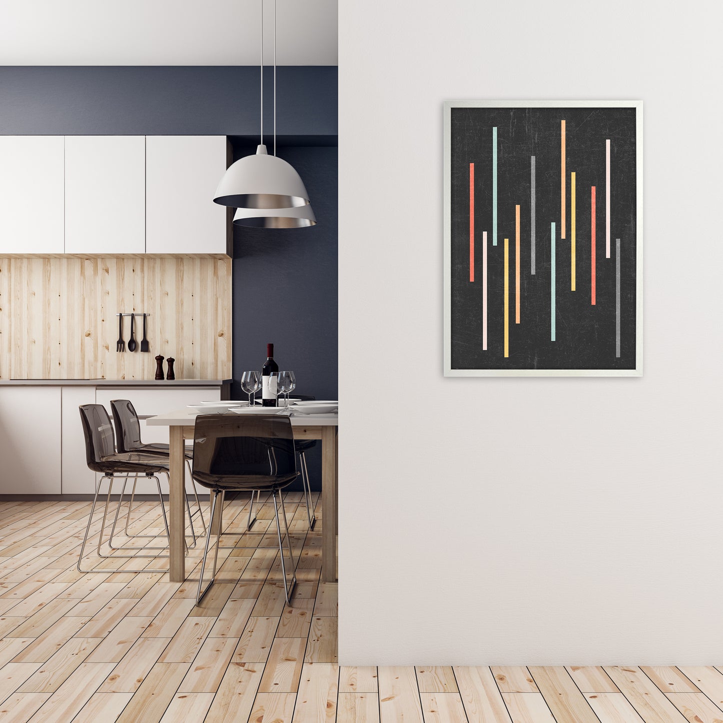 Colorful Lines on Black Grunge A1 Oak Frame