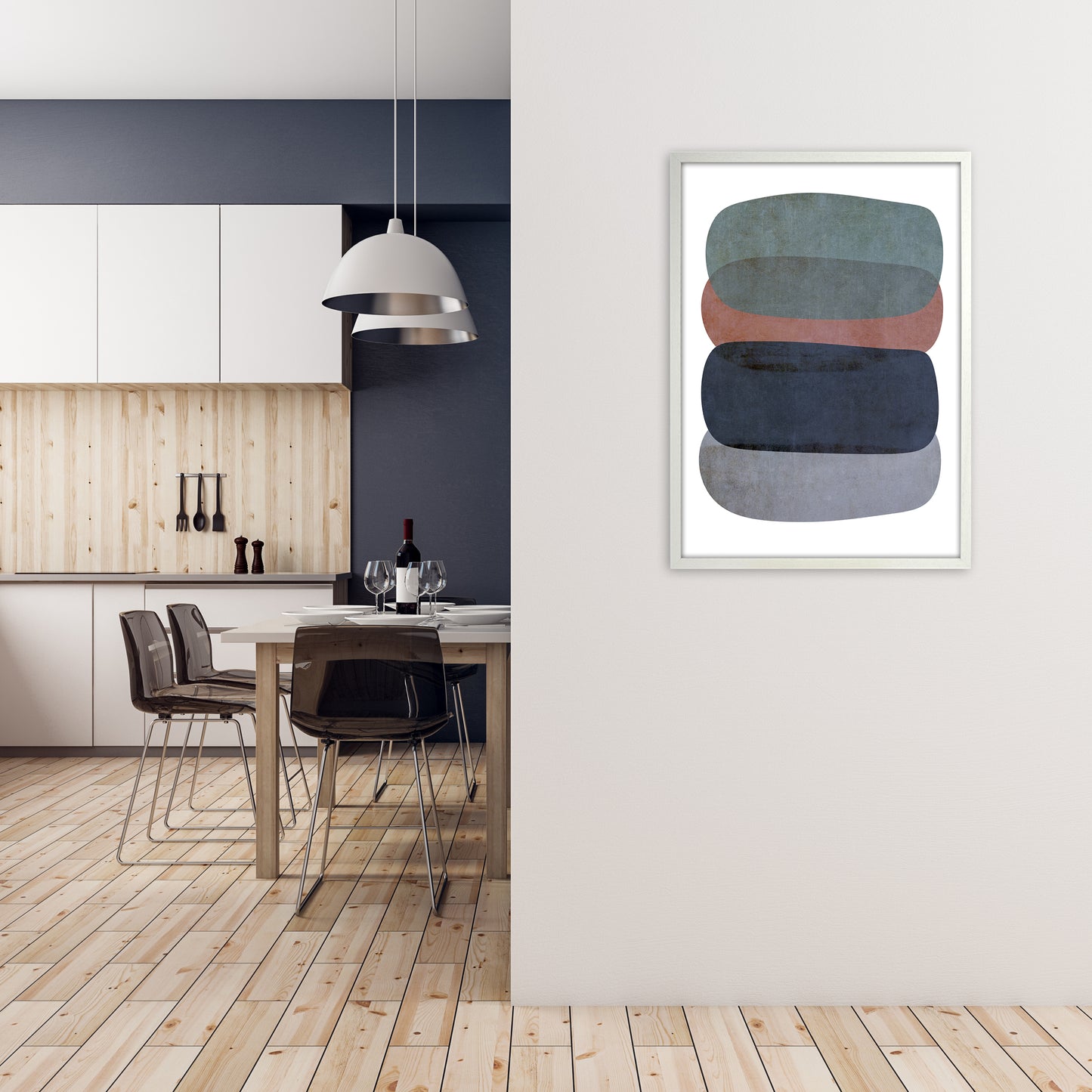 Earth Tones Soft Abstract Shapes A1 Oak Frame