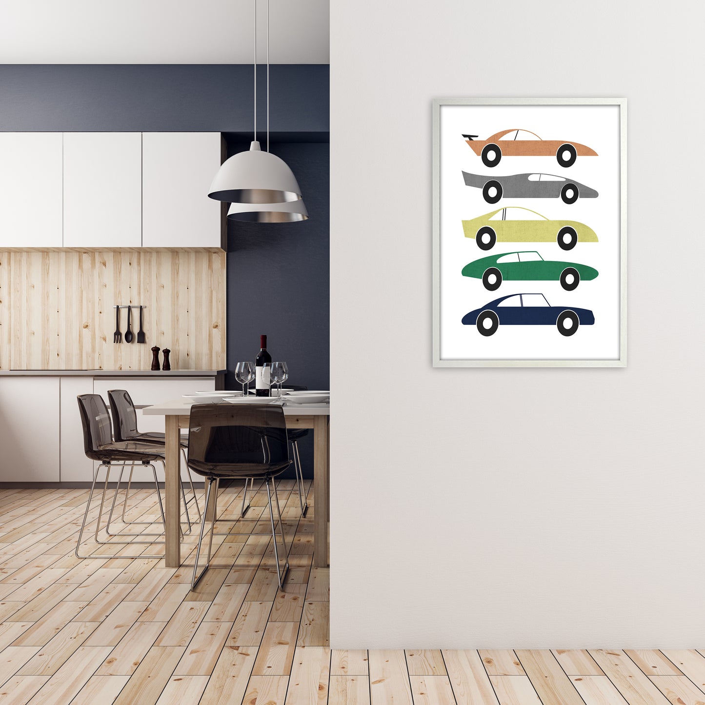 Muted Colours Car Wall Art A1 Oak Frame