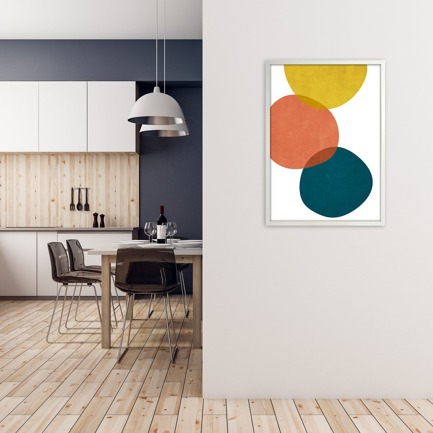 Yellow Red Blue Abstract Original A1 Oak Frame