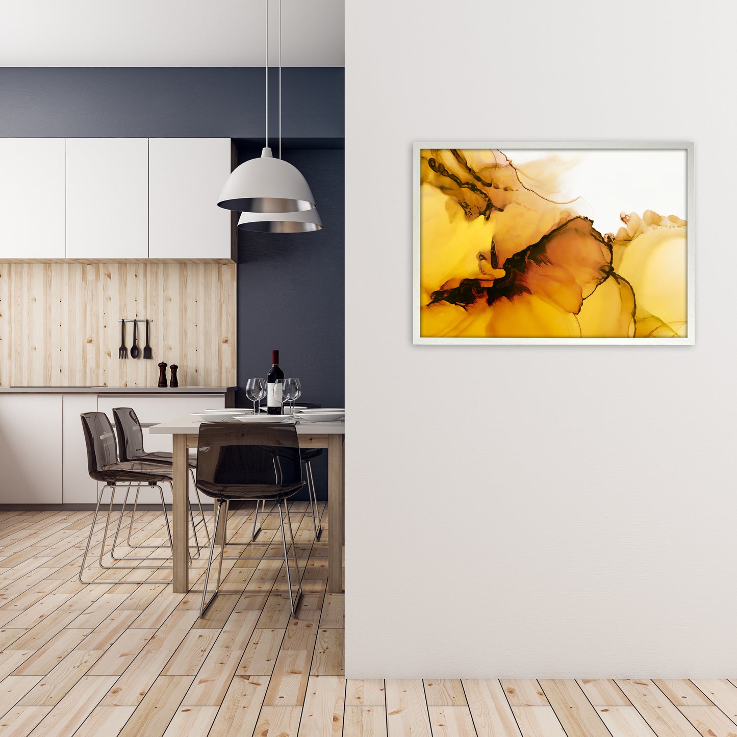 Yellow Watercolor Abstract Original A1 Oak Frame