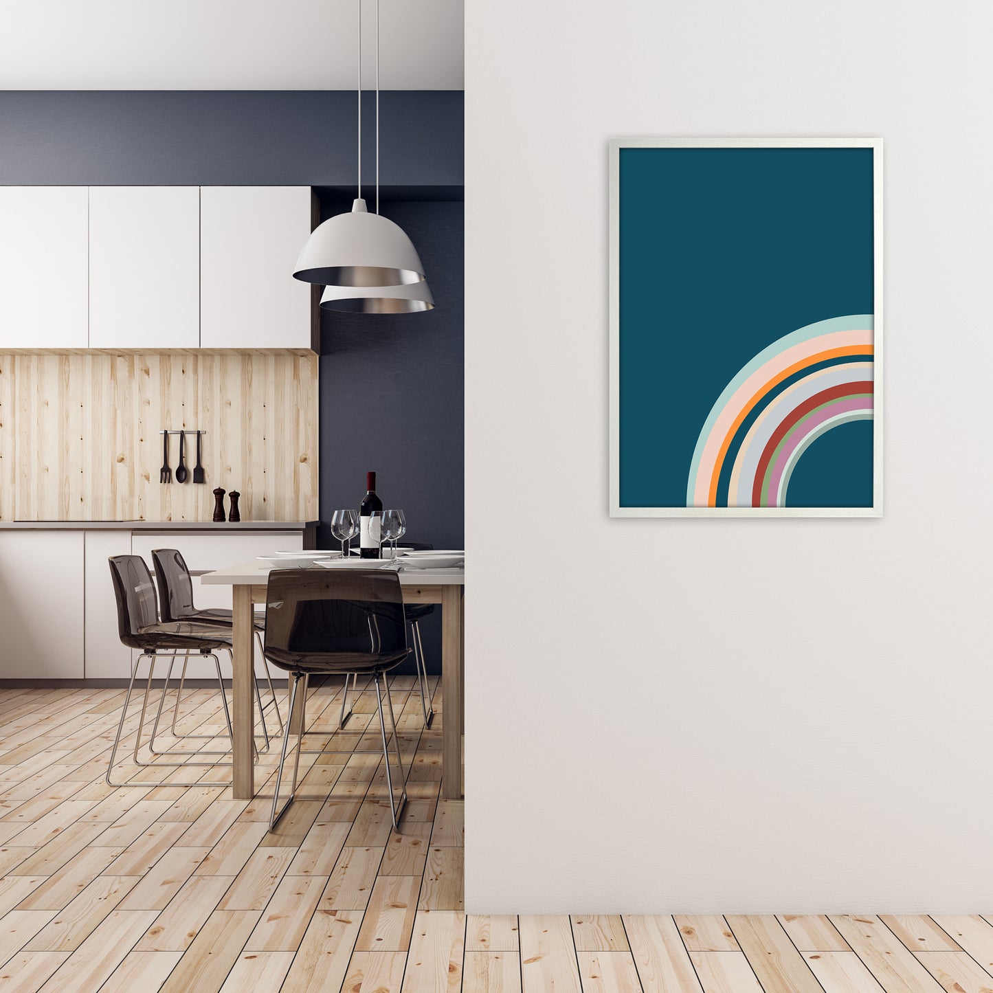 Pair of Nursery Rainbow Prints Left A A1 Oak Frame