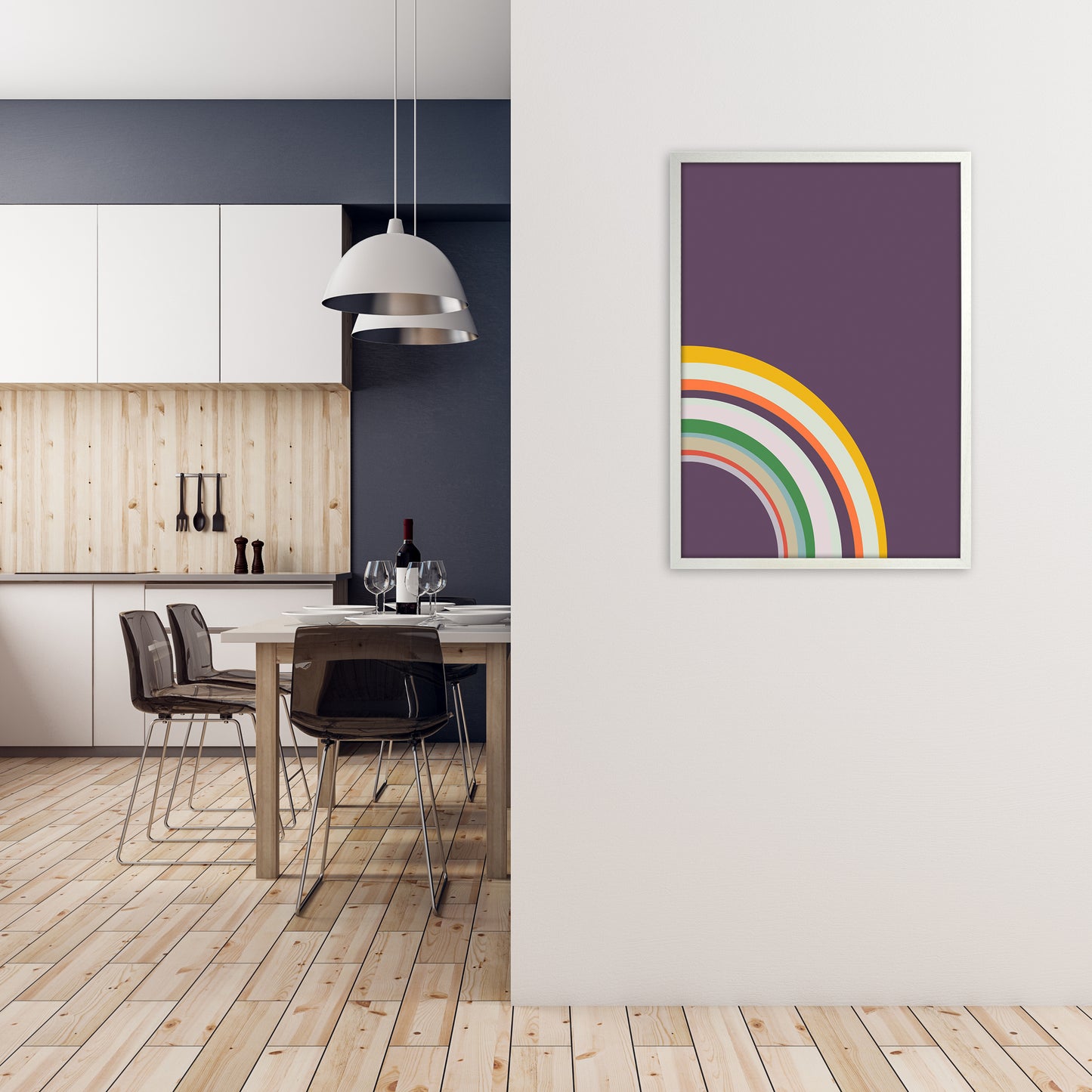 Pair of Nursery Rainbow Prints Right B A1 Oak Frame