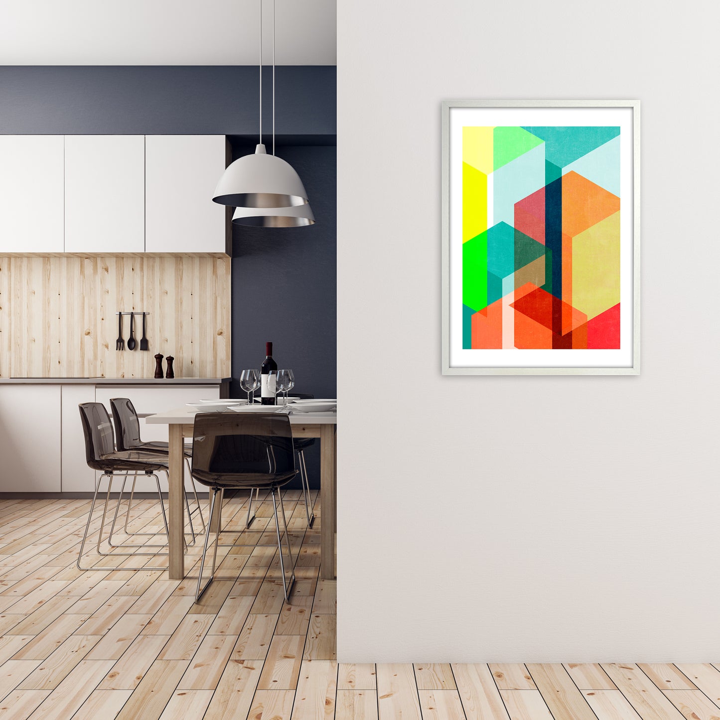 Bright Colourful Abstract Print B A1 Oak Frame