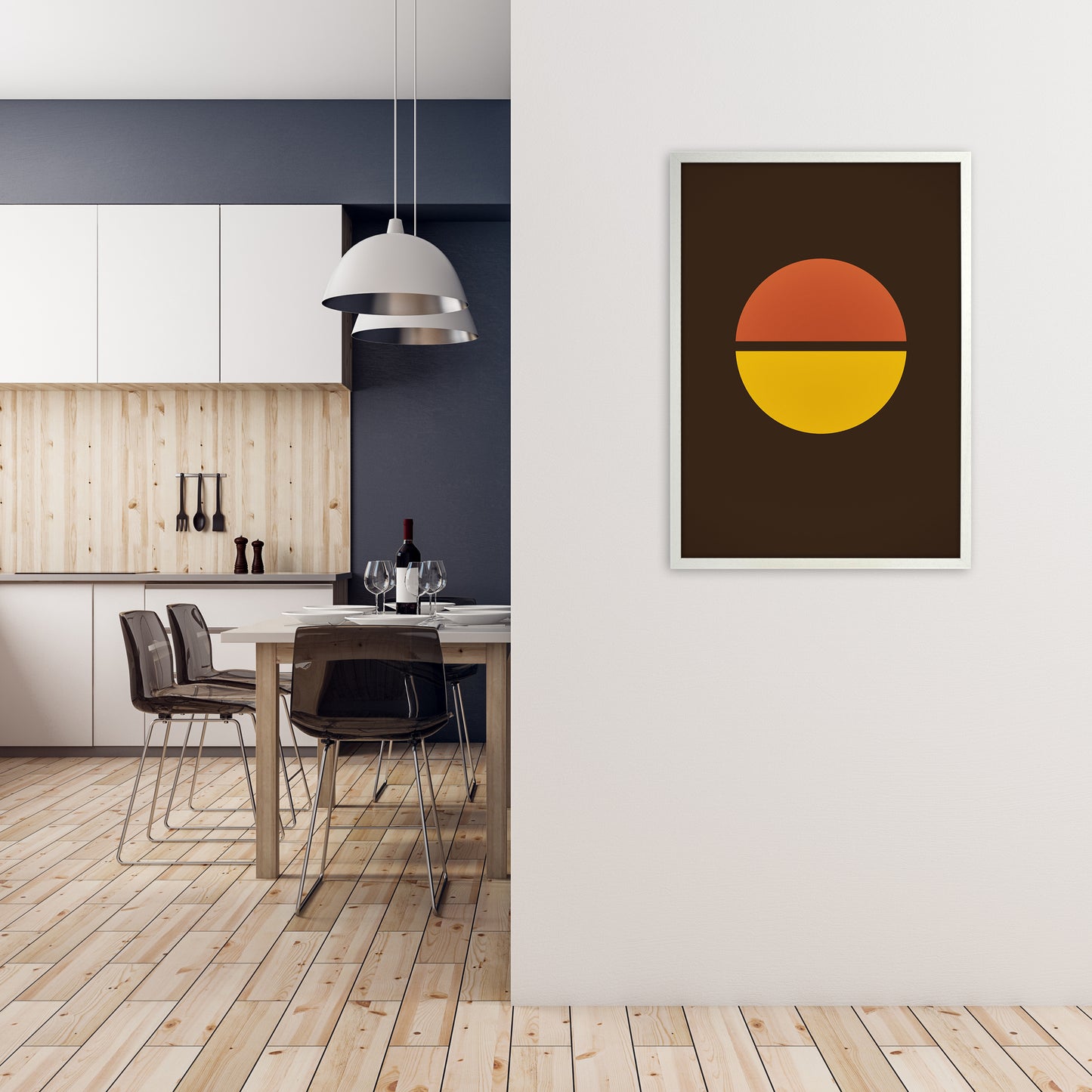 Set of Retro 70s Prints B A1 Oak Frame