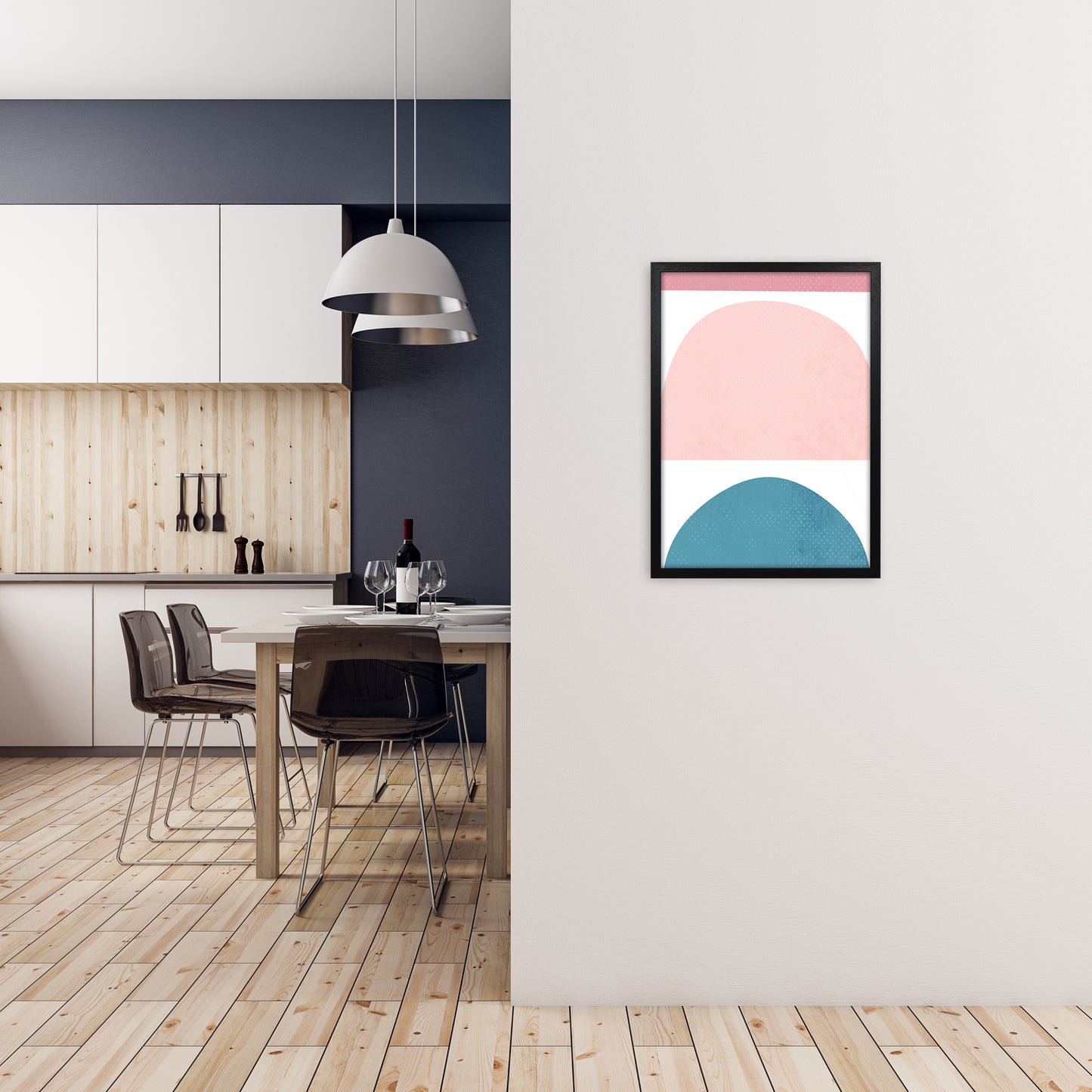 Abstract Blue and Pink Original A2 White Frame