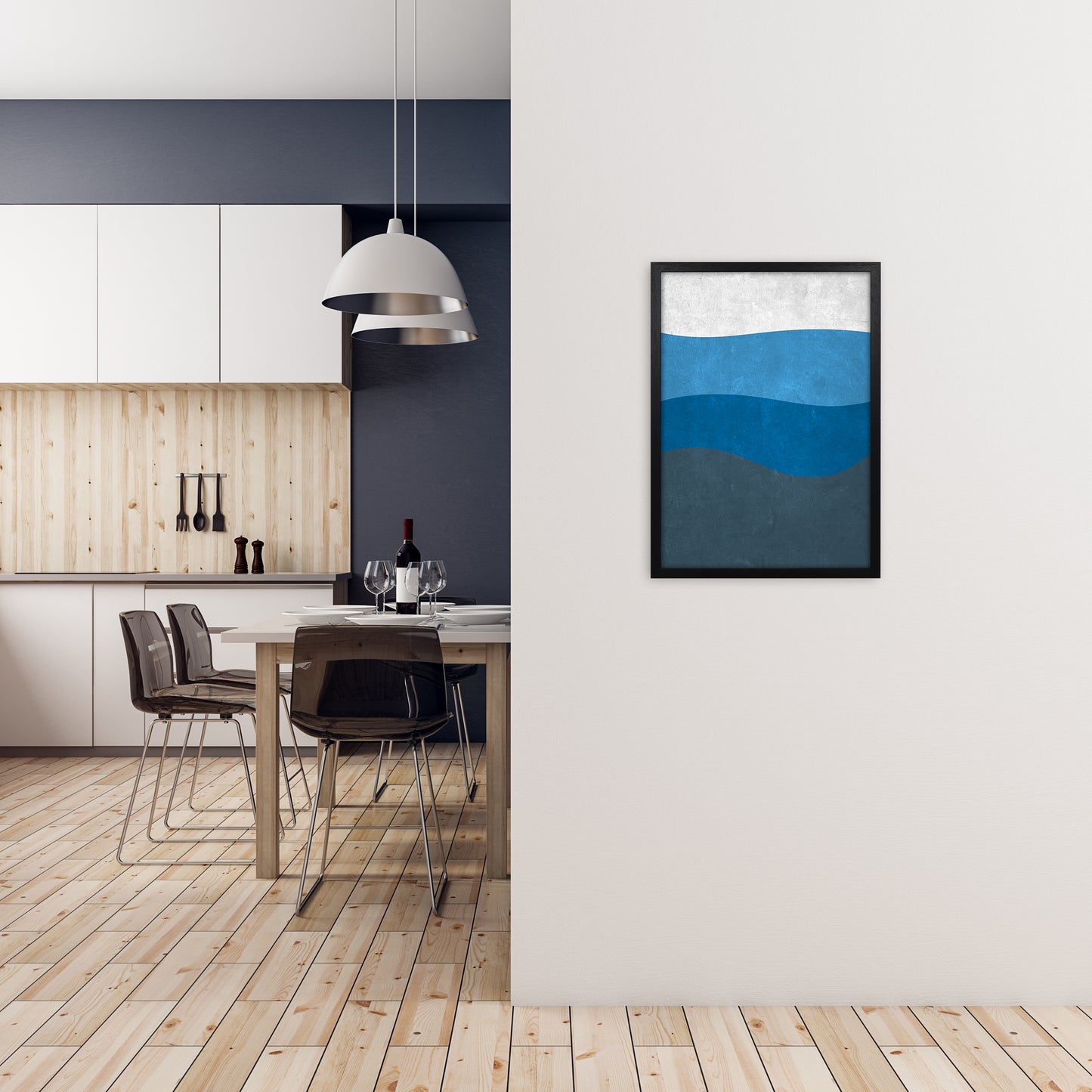 Abstract Blue Seascape Grunge A2 White Frame