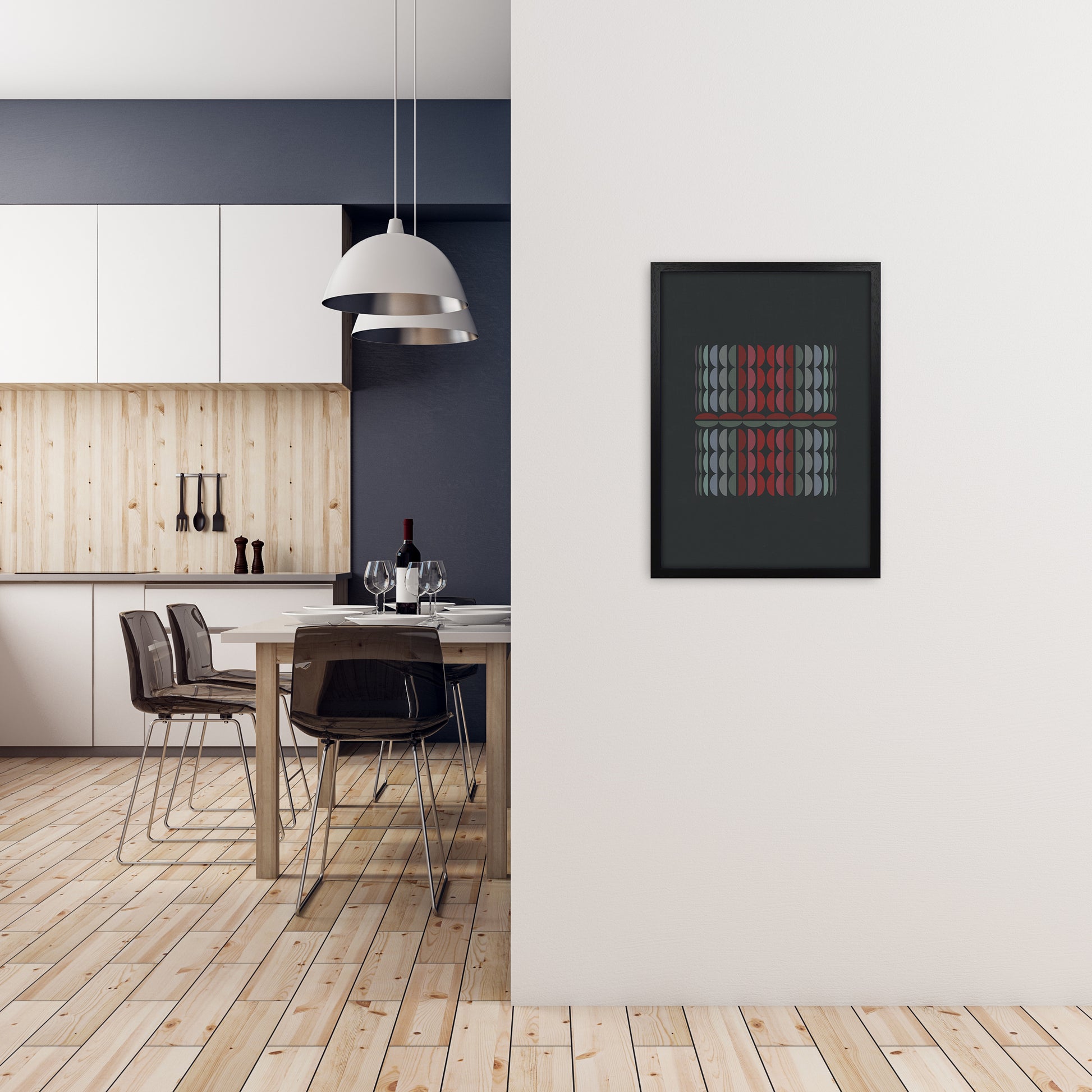 Abstract Shapes on Grey Original A2 White Frame