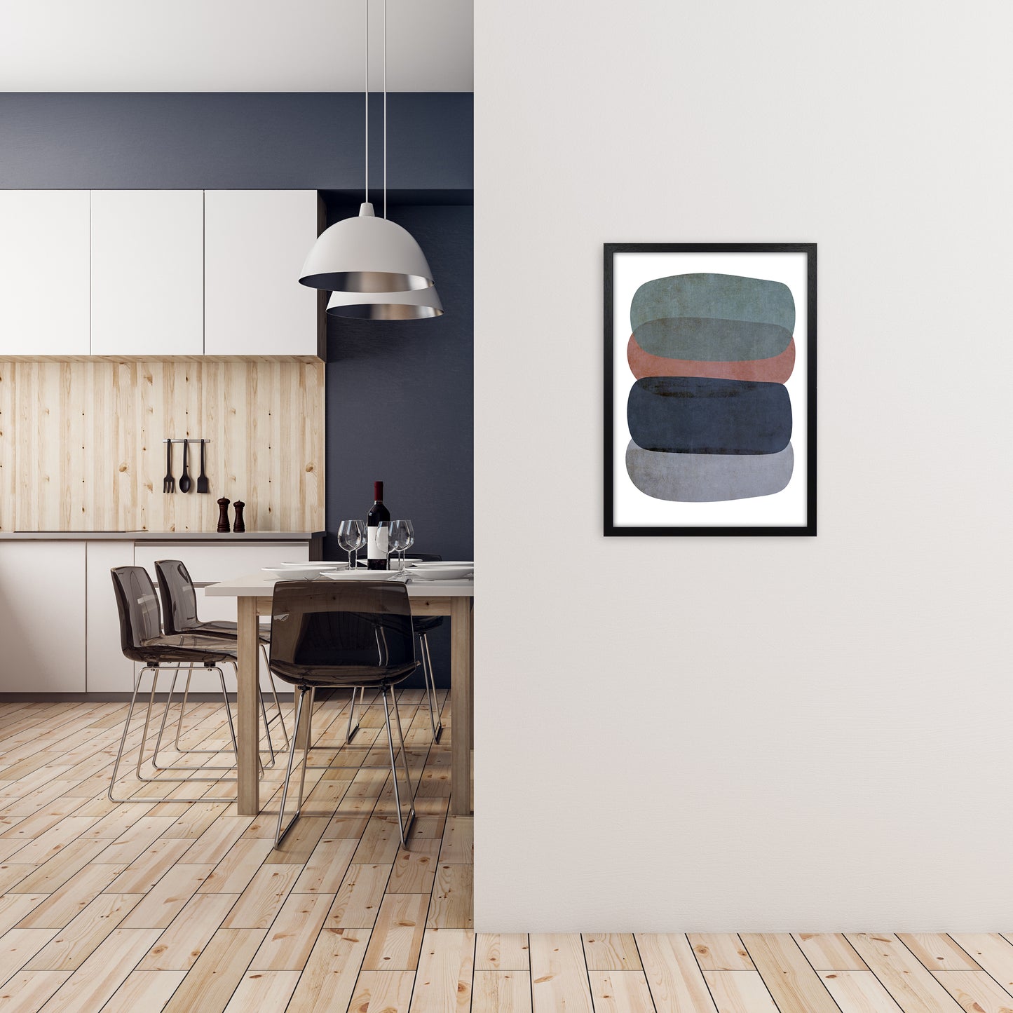 Earth Tones Soft Abstract Shapes A2 White Frame