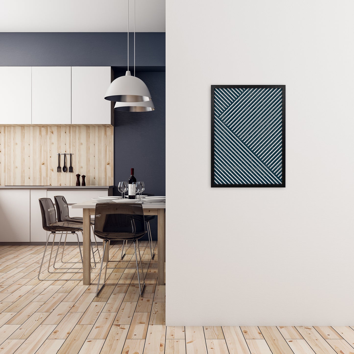 Navy Blue Set of 2 Abstract A A2 White Frame