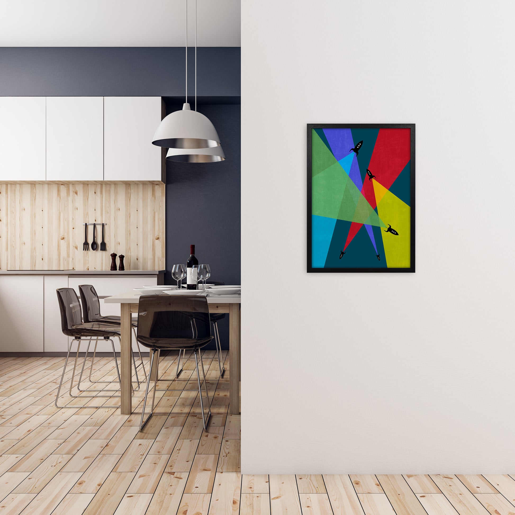 Rocket Bedroom Print A A2 White Frame