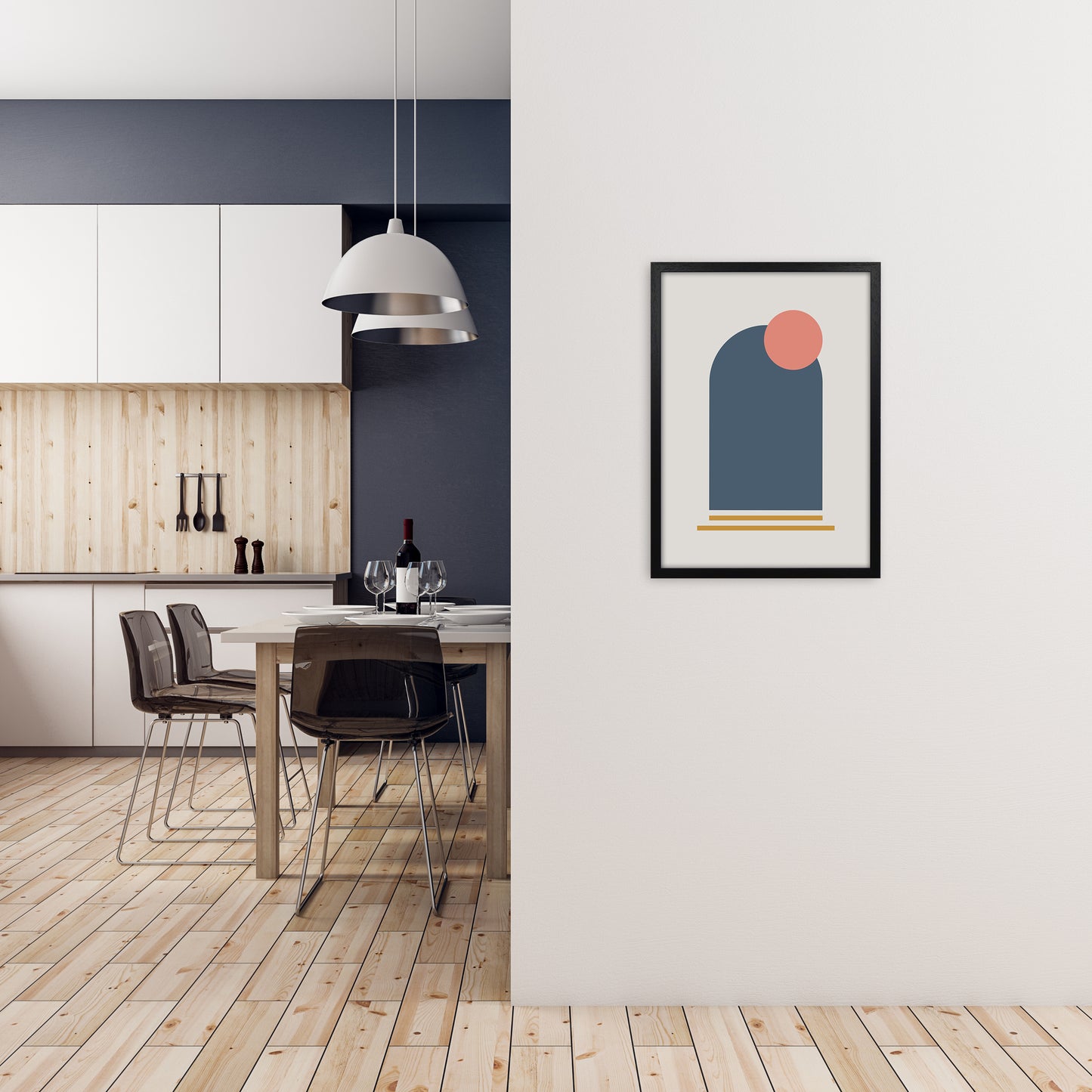 Mid Century Modern Prints on Grey F A2 White Frame