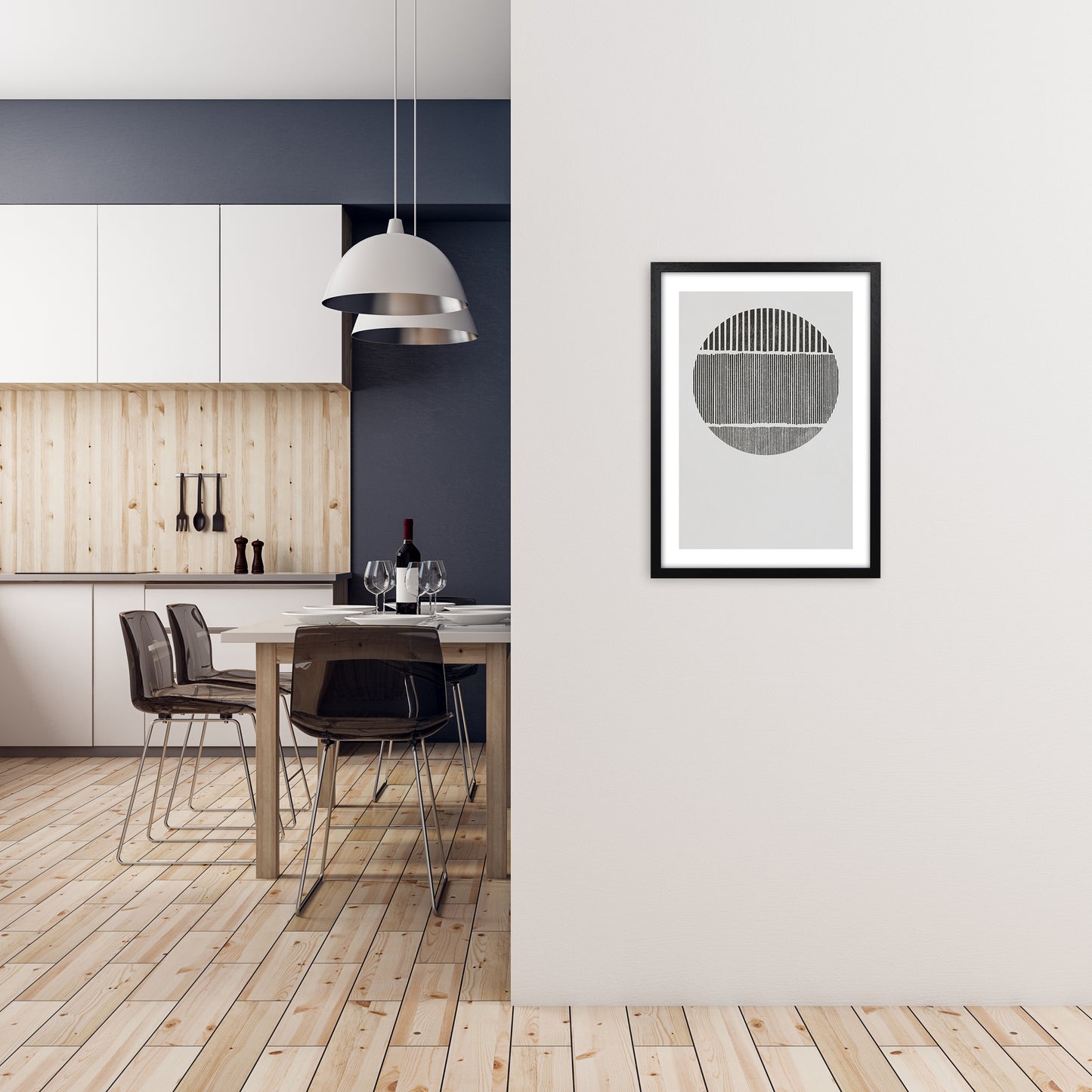 Mid Century Black and White A2 White Frame