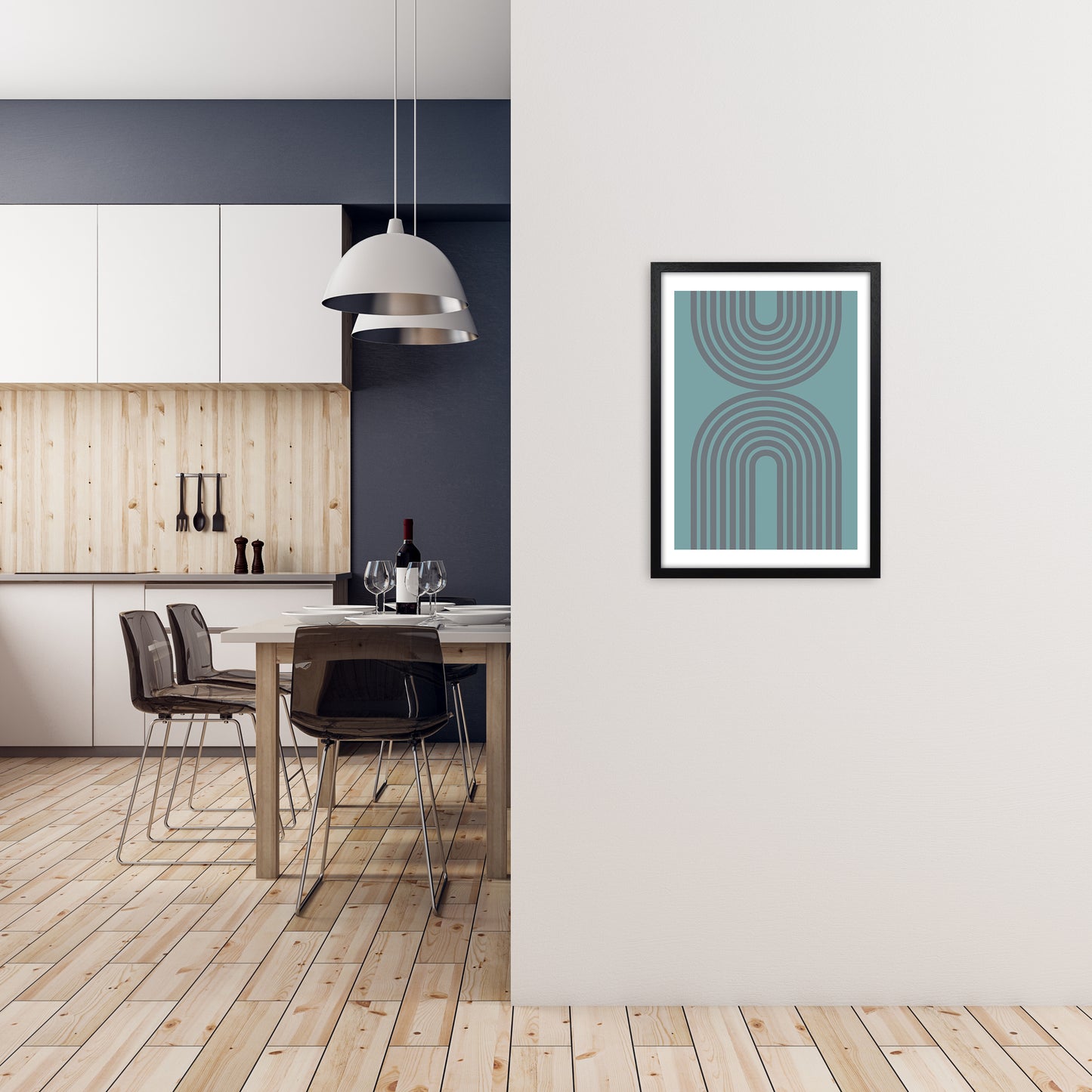 Grey and Blue Modern Rainbow A2 White Frame