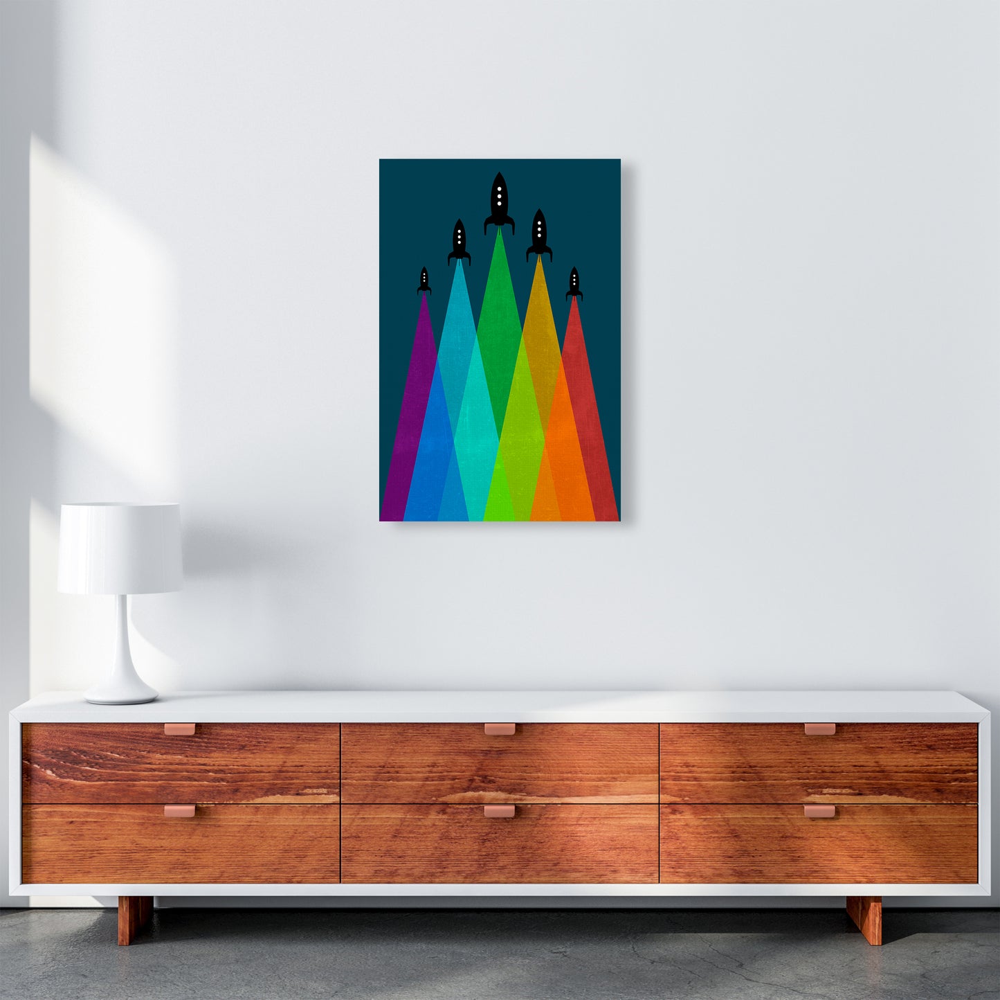 Rainbow and Navy Rocket B A2 Canvas