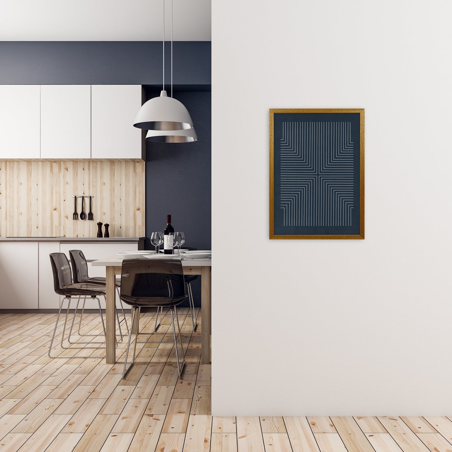 Mid Century Geometric Blue Original A2 Print Only