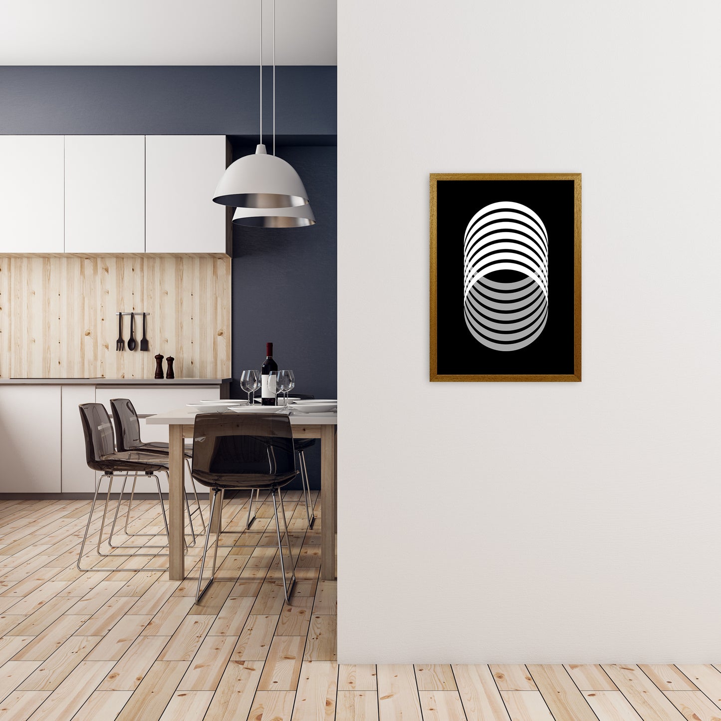 Abstract Modern Back and White Circles Original A2 Print Only