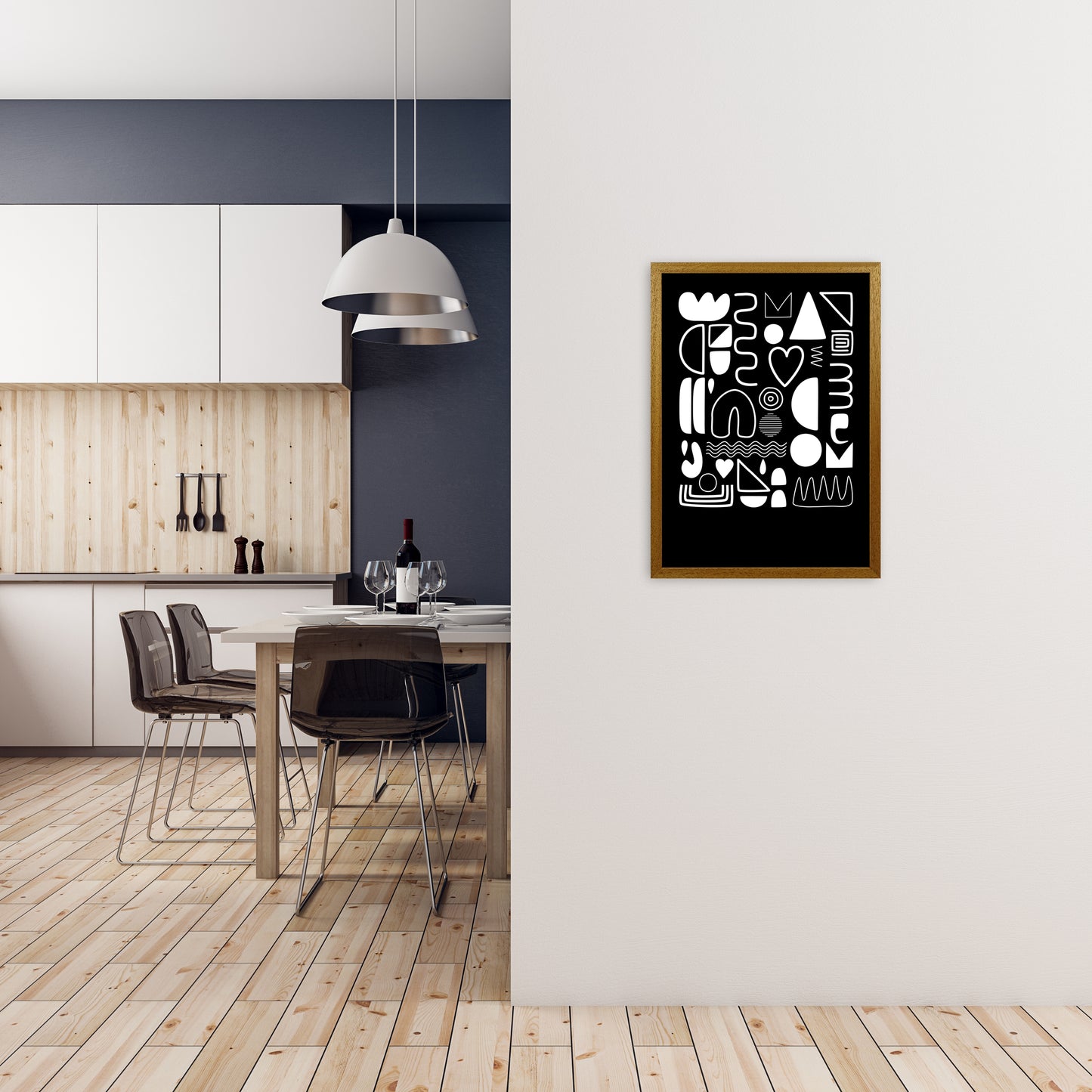 White and Black Scandi Shapes A2 Print Only