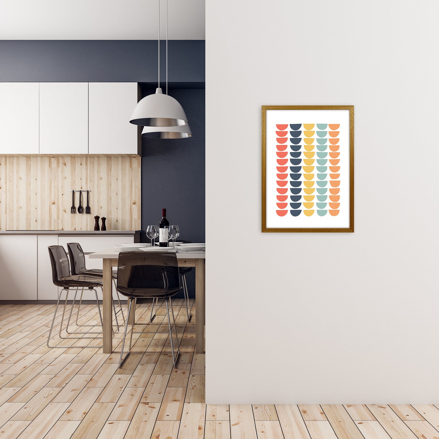 Retro Multicolor Half Circles Original A2 Print Only