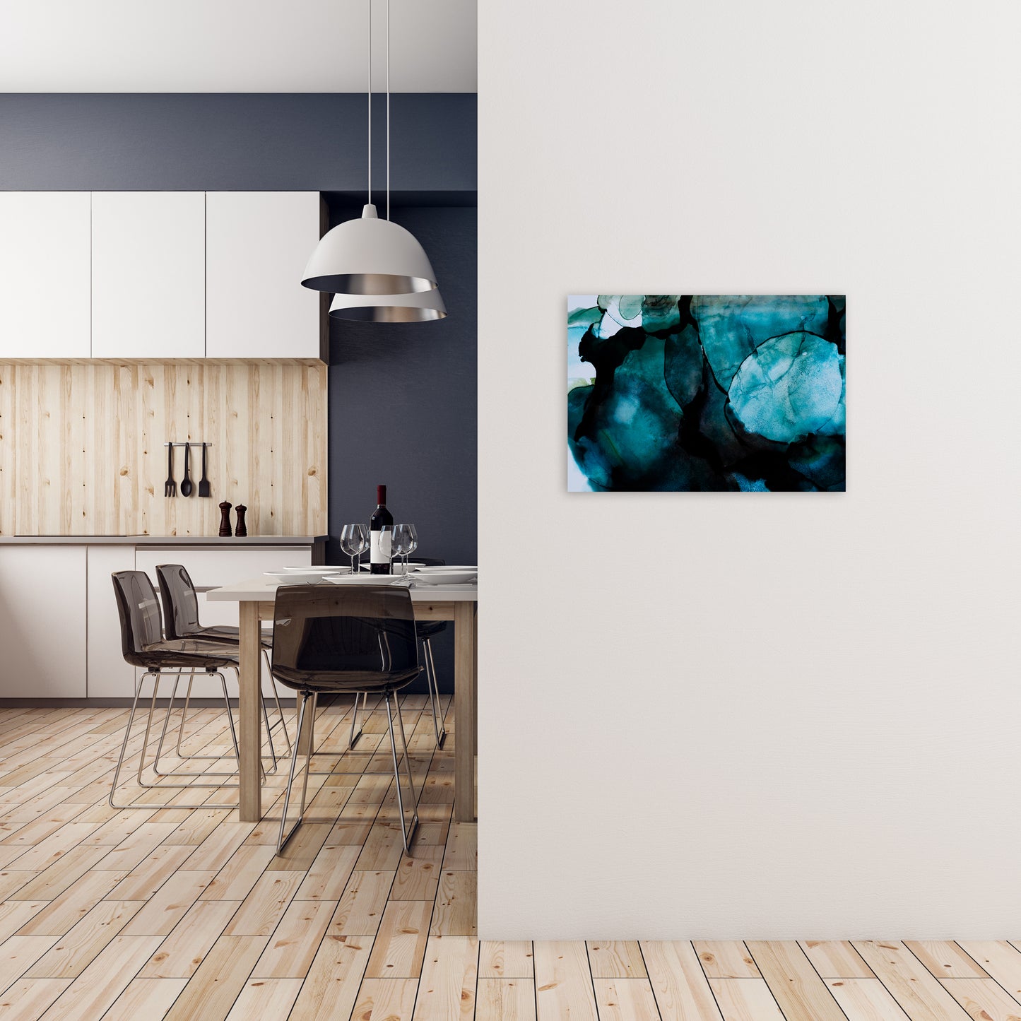 Dark Blue Watercolor Original A2 Black Frame