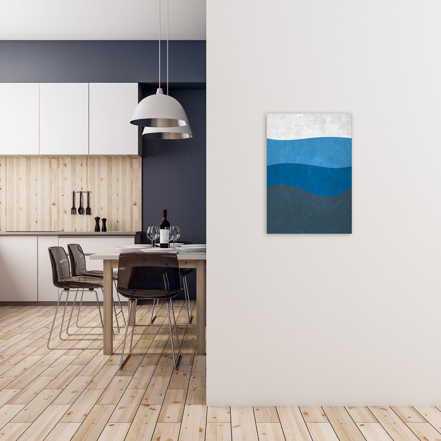 Abstract Blue Seascape Grunge A2 Black Frame