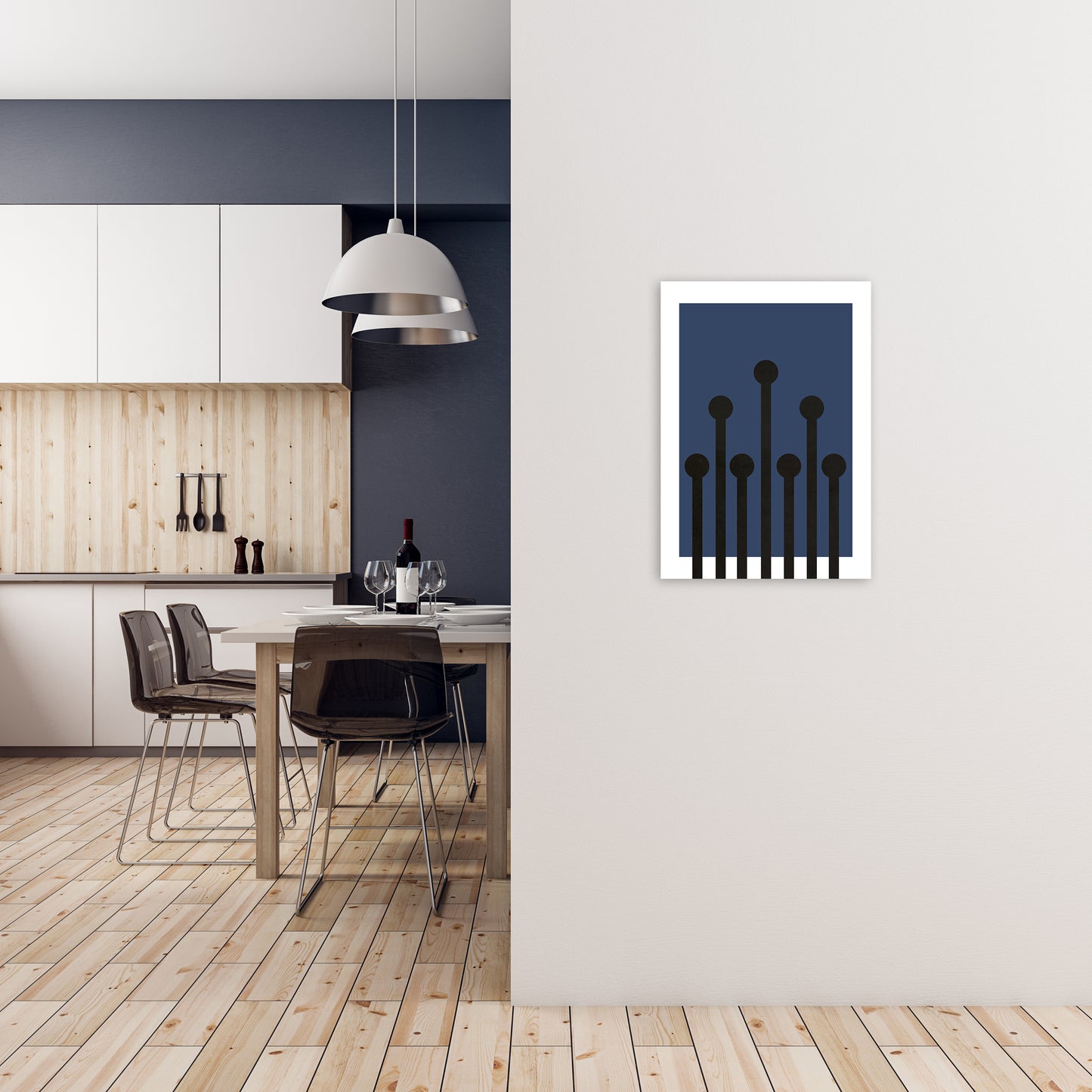 Black and Blue Scandinavian Art A2 Black Frame