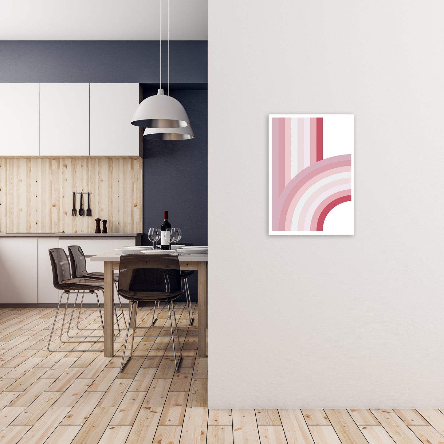 Pink Nursery Rainbow Wall Art A2 Black Frame