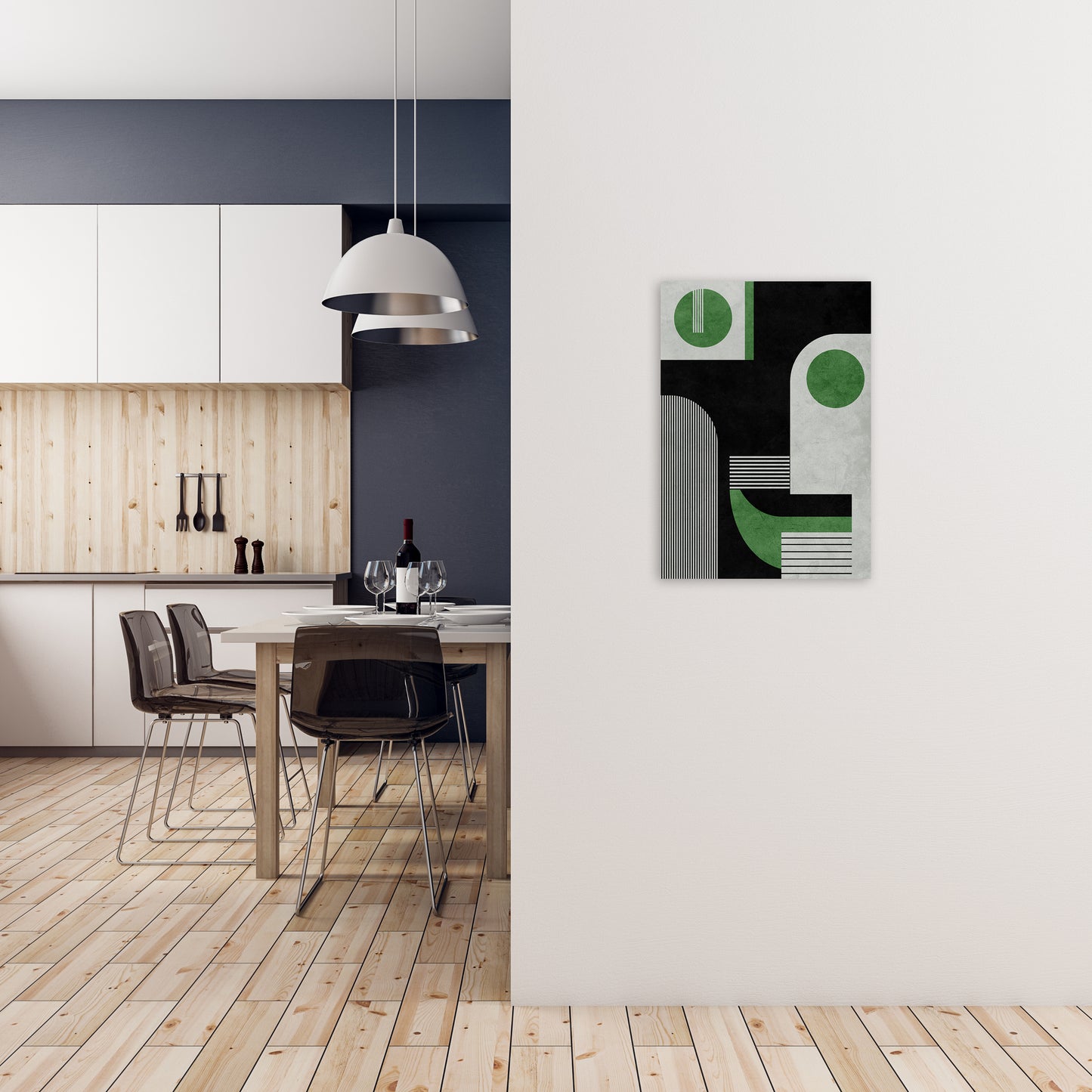 Mid Century Green Black Block Prints Set of 2 B A2 Black Frame