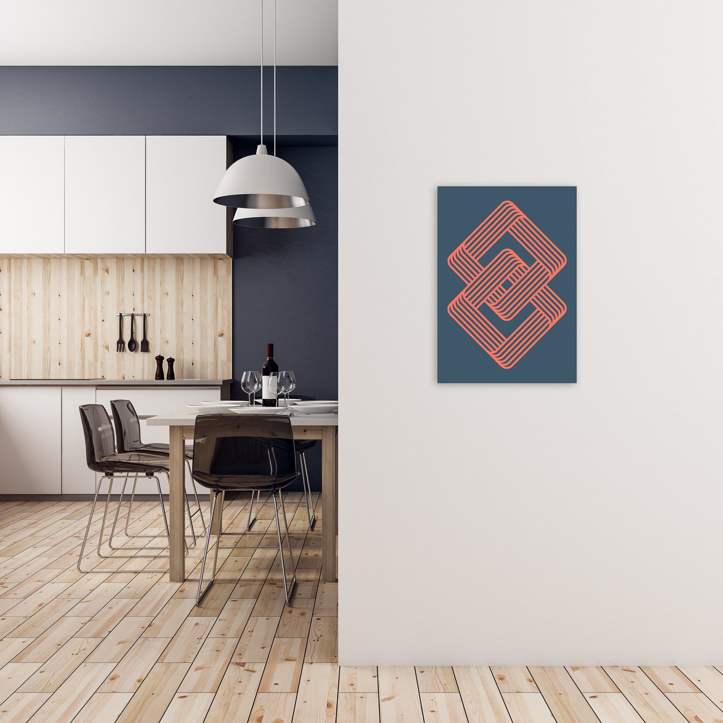 Blue and Red Geometric Wall Art Print A A2 Black Frame