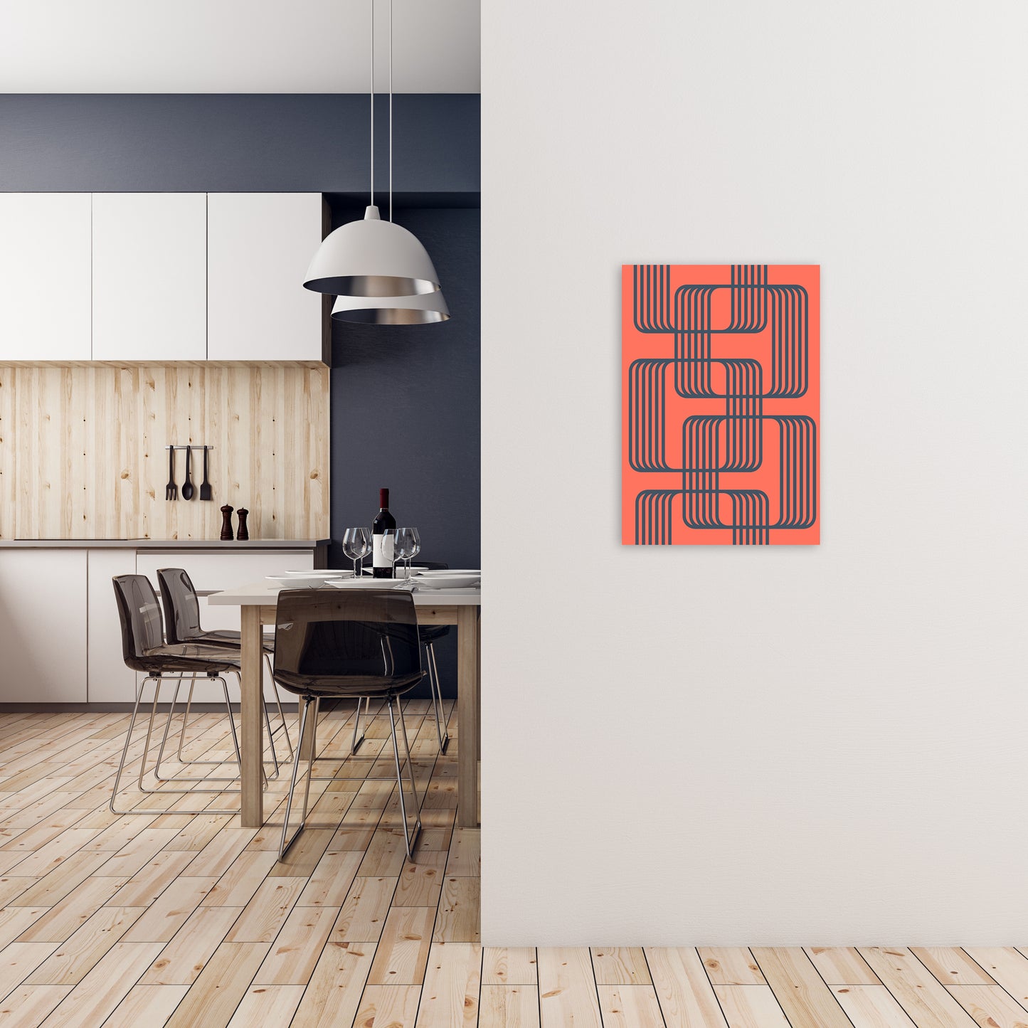 Blue and Red Geometric Wall Art Print B A2 Black Frame