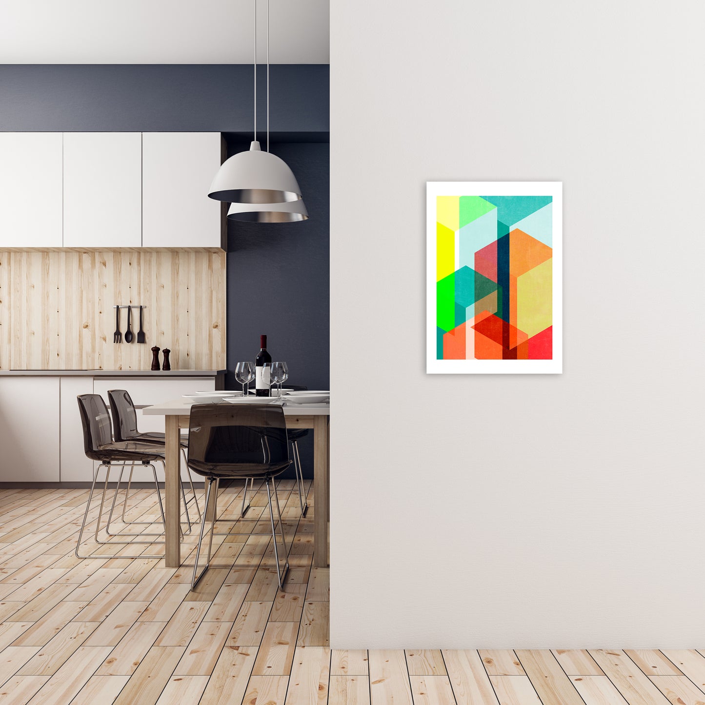 Bright Colourful Abstract Print B A2 Black Frame