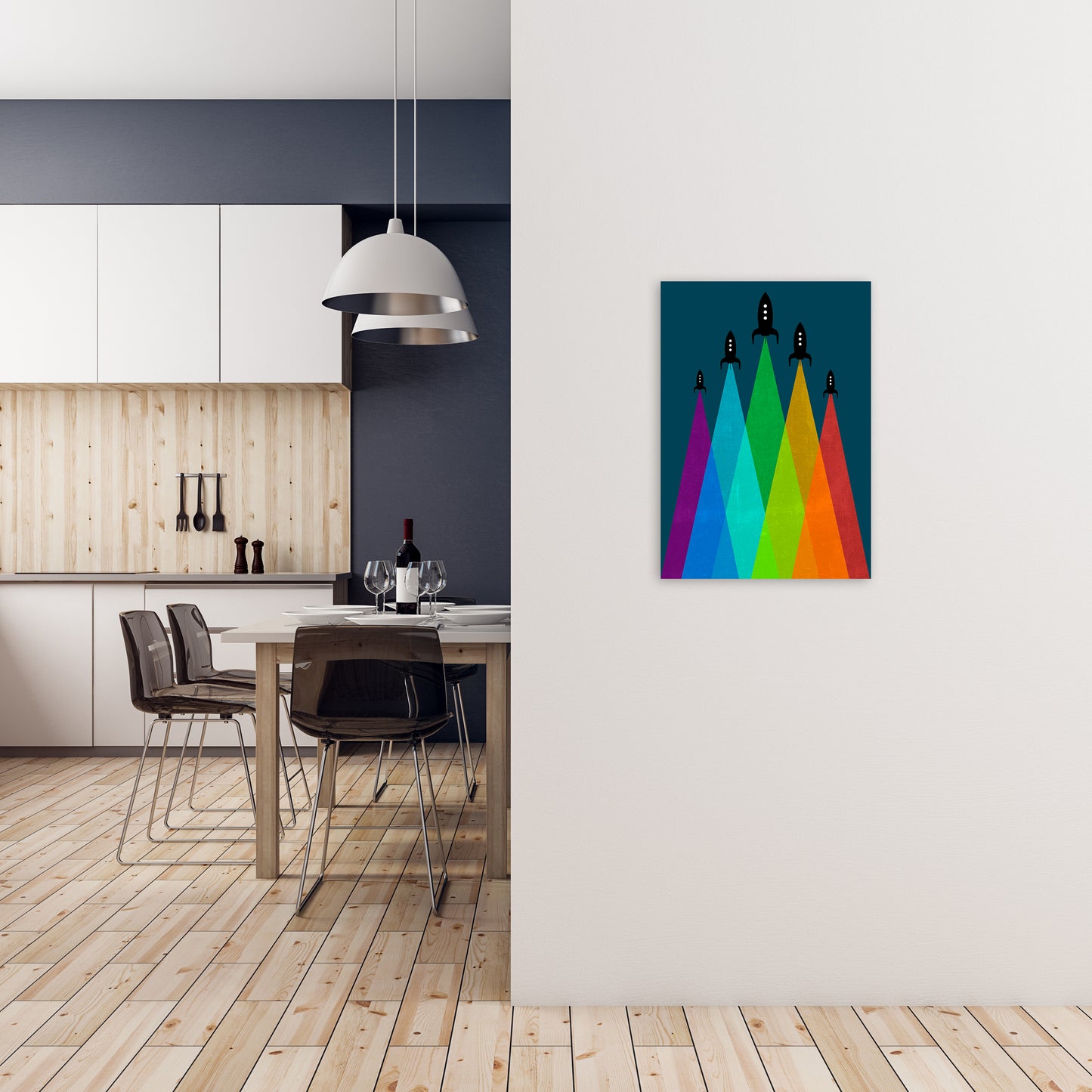 Rainbow and Navy Rocket B A2 Black Frame